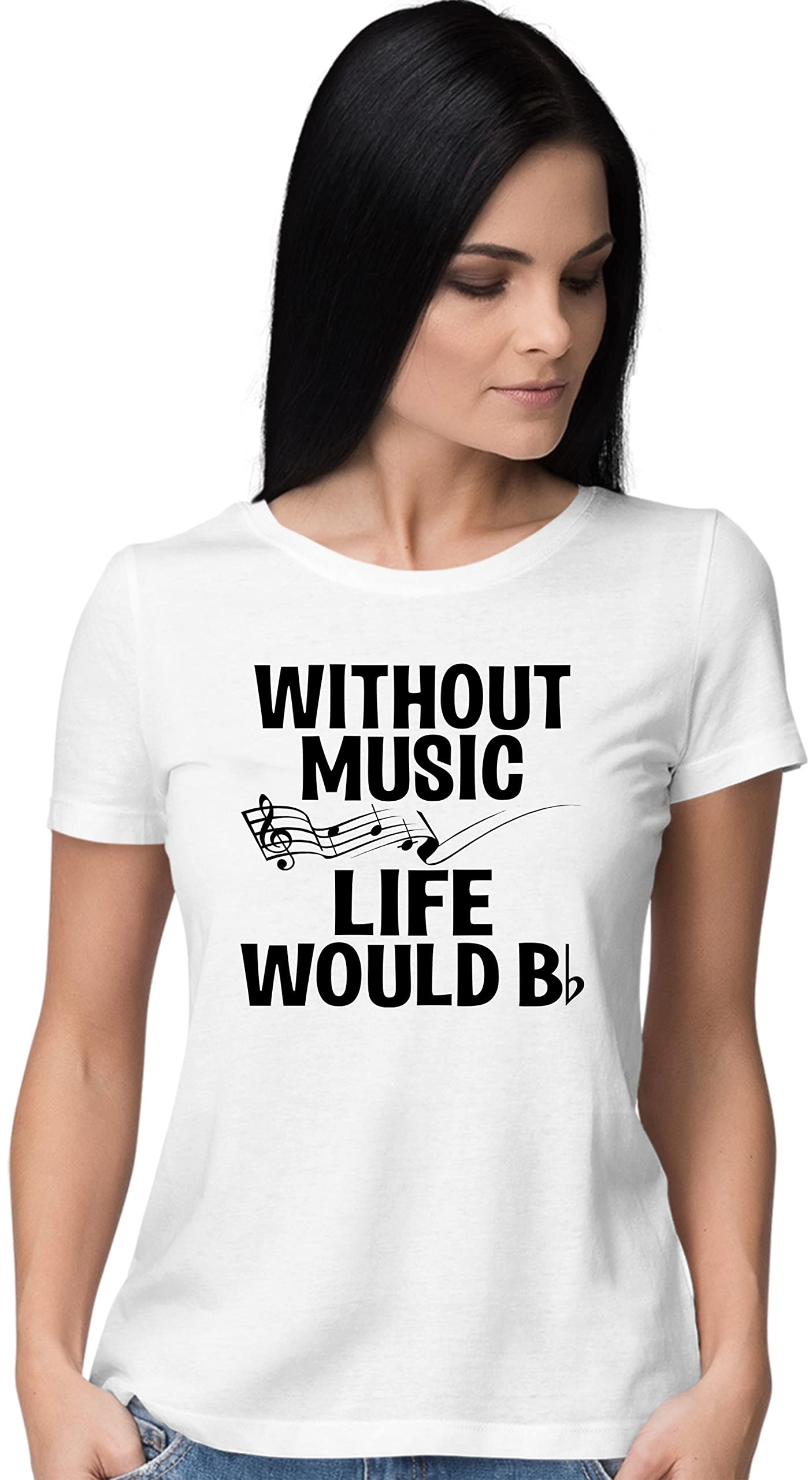 Funny Music Lover T-Shirt for Women - 'Without Music Life Would B Flat' Graphic Tee - Perfect Gift for Musicians, Band Members & Music Teachers