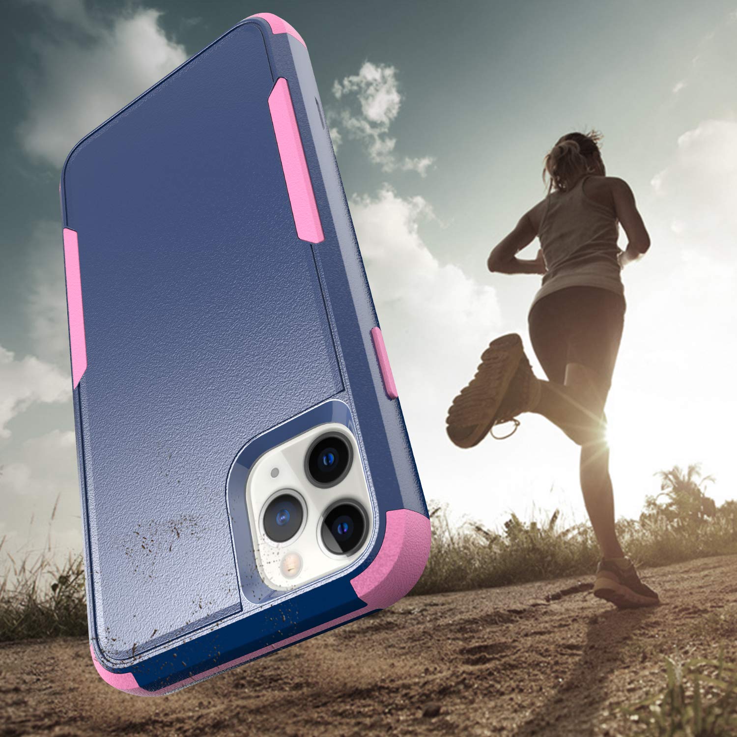 Shockproof Heavy Duty Armor Case for iPhone 12 Pro Max - 3 Layer Protective Rugged Cover with Cute Blue & Pink Design | Perfect for Outdoor Activities, Work & Travel Protection