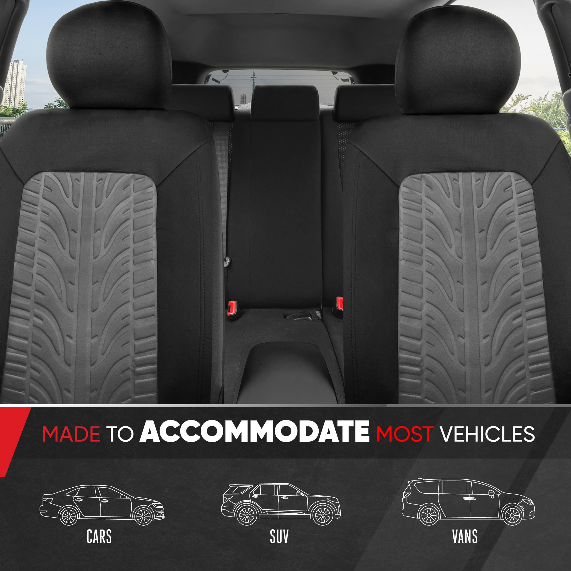 Motor Trend GrandPrix Car Seat Covers 2-Pack - Gray Tire Tread Embossed Front Seat Protectors for Cars, Trucks, Vans & SUVs | Durable Automotive Interior Accessories for Daily Commute & Road Trips