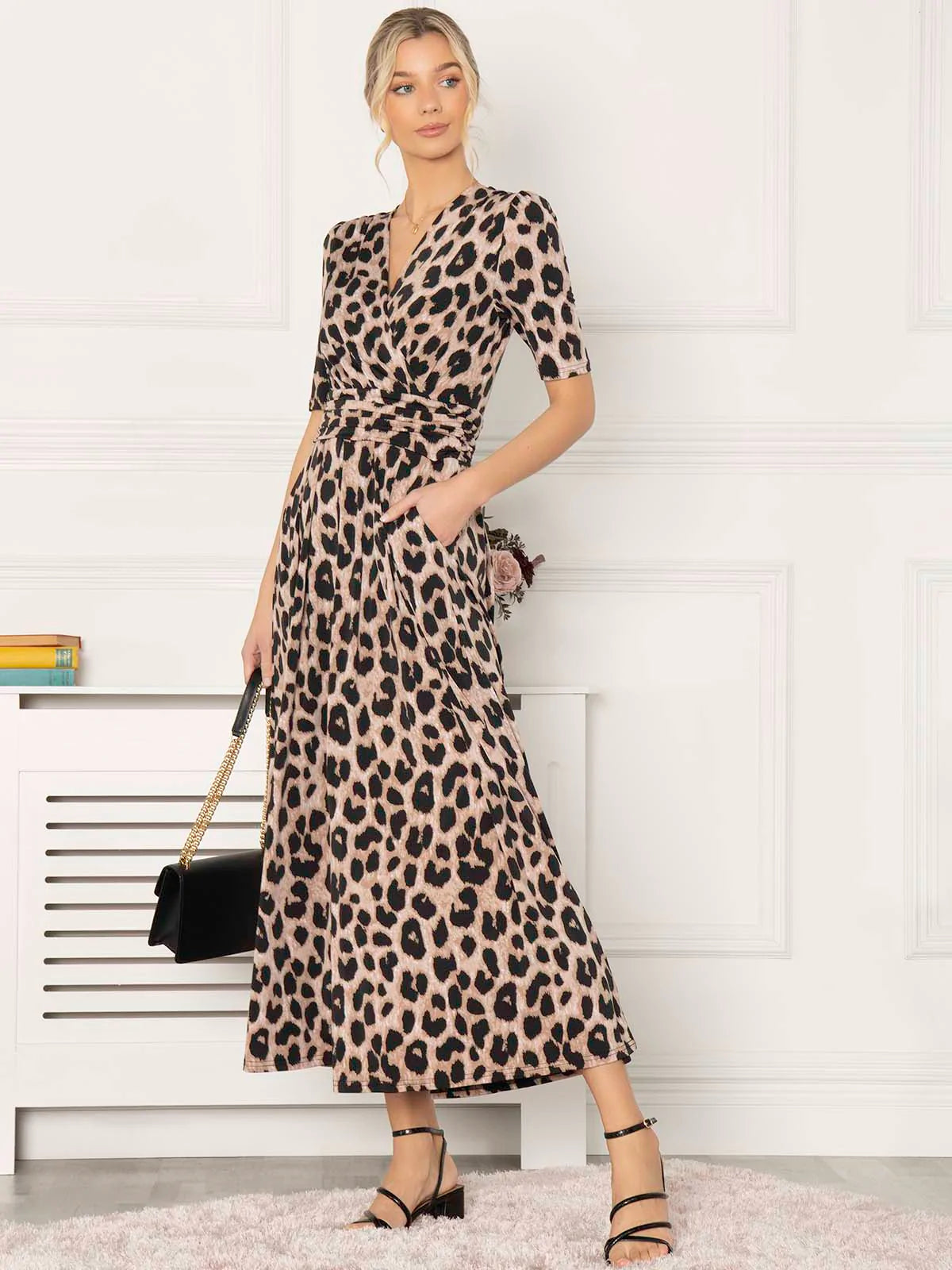 Beatrice Jersey Wrap Maxi Dress - Leopard Print Flowy Long Dress for Women | Perfect for Beach Vacation, Date Night & Summer Outfits