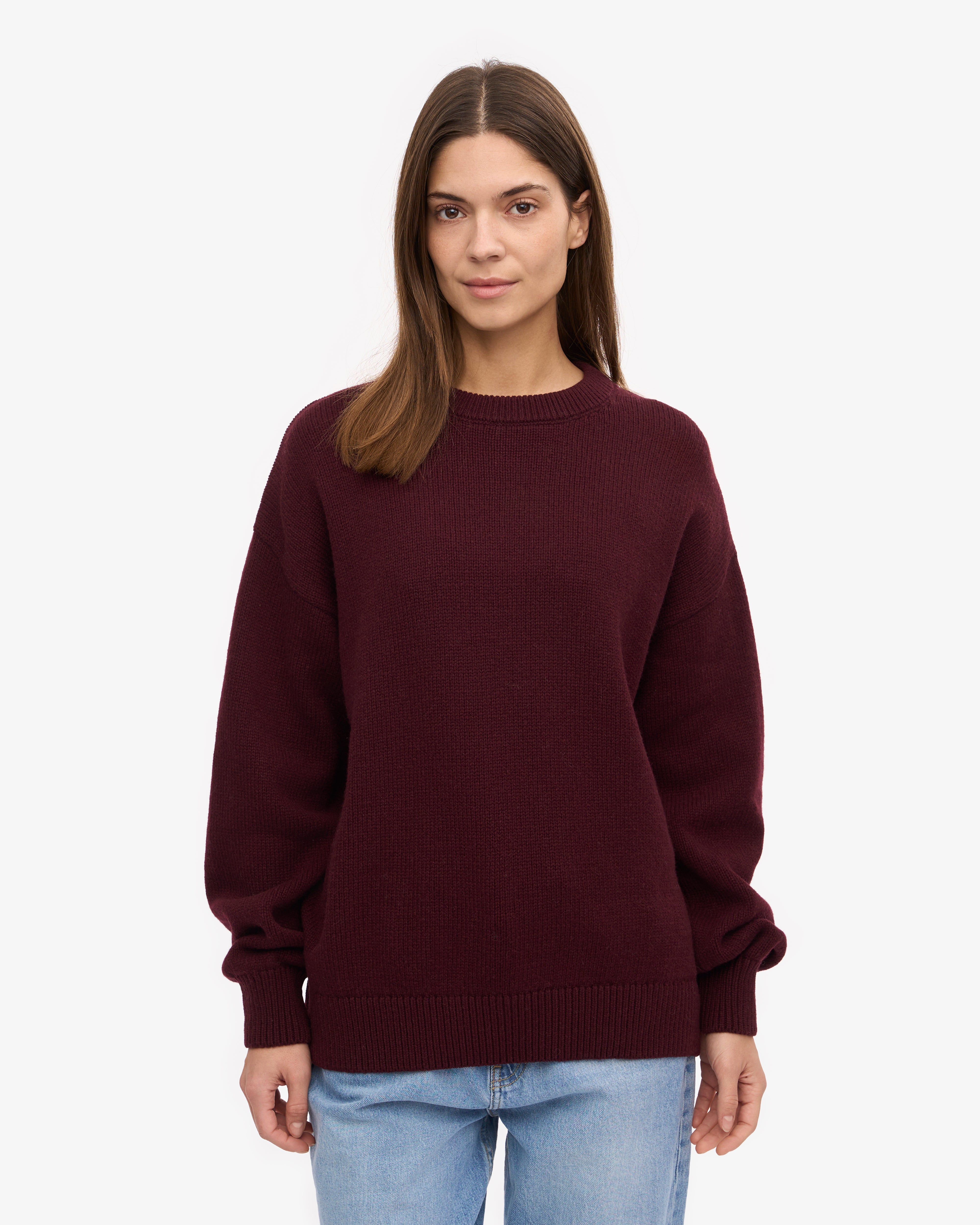 Premium Oversized Merino Wool Sweater for Women - Soft & Warm Oxblood Red Crewneck Pullover - Perfect for Winter, Fall & Casual Outfits