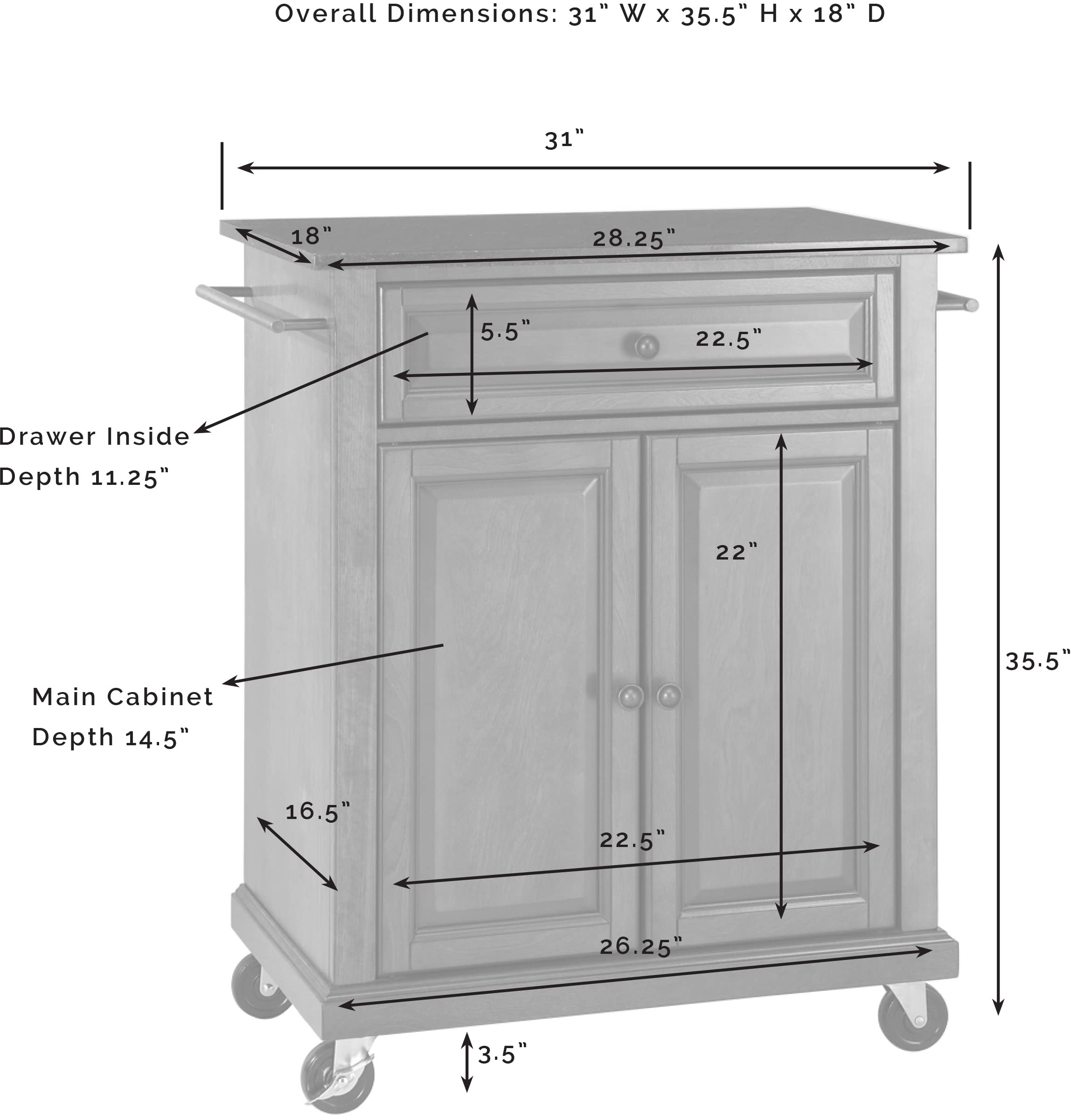 Crosley Compact Granite Top Rolling Cart with Shelves - Microwave Stand with Towel Rack, Mahogany Kitchen & Bathroom Organizer for Small Spaces