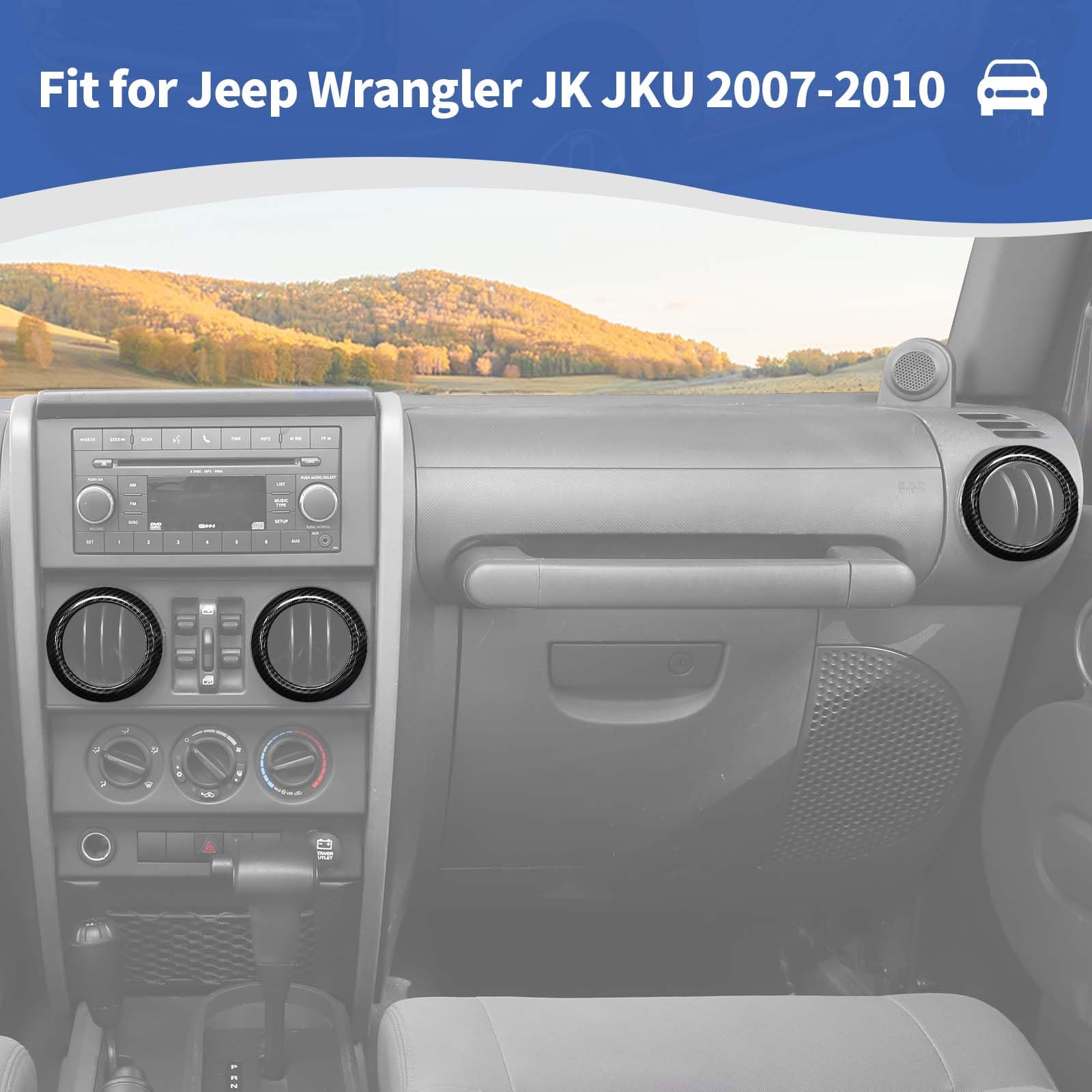 Carbon Fiber AC Vent Cover Trim Rings for Jeep Wrangler JK JKU (2007-2010) - Interior Accessories 4pcs - Upgrade Your Ride's Style & Protection