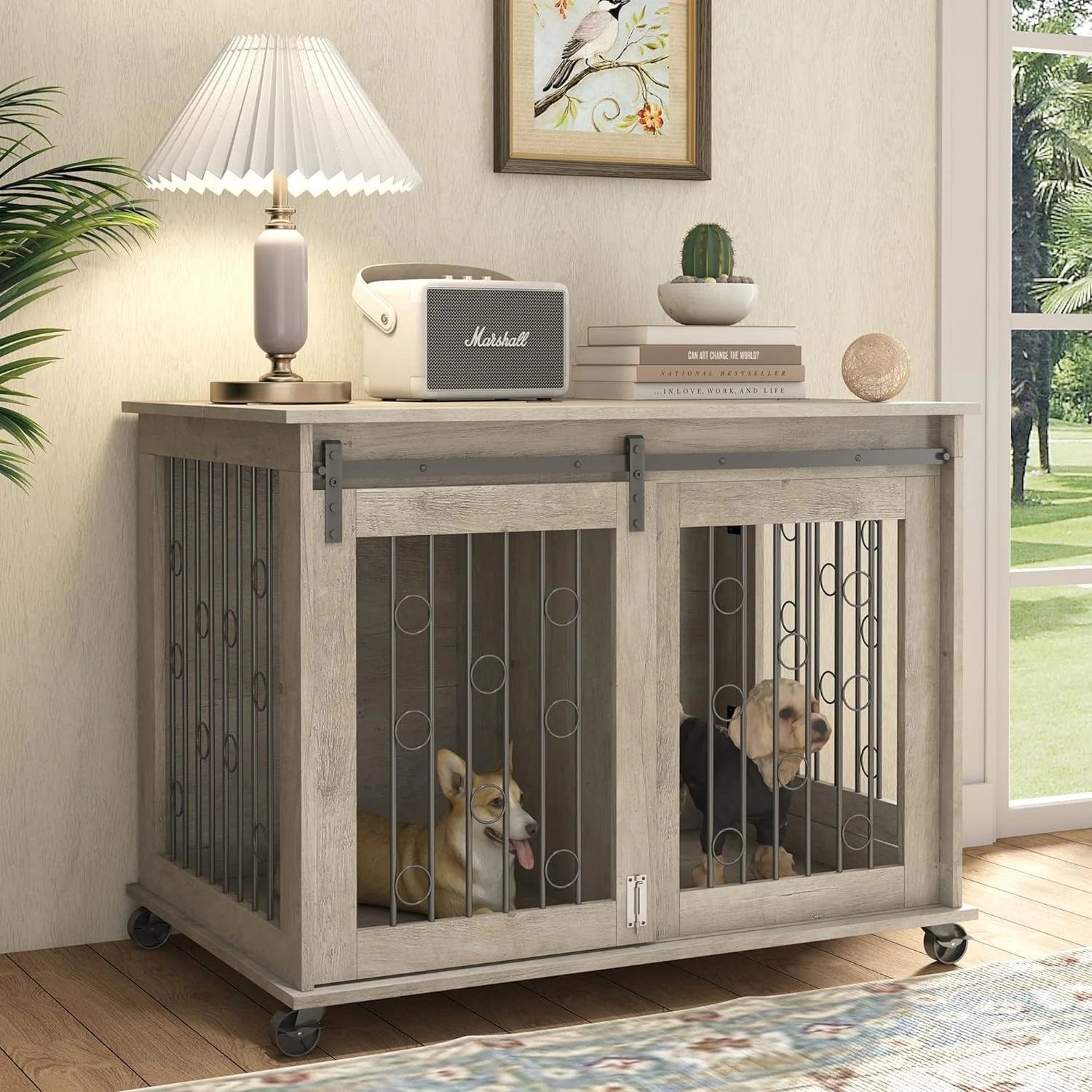 Sliding Door Dog Crate Table - Durable & Stylish Pet Kennel Furniture for Small to Medium Dogs - Perfect for Living Room, Bedroom or Office Use