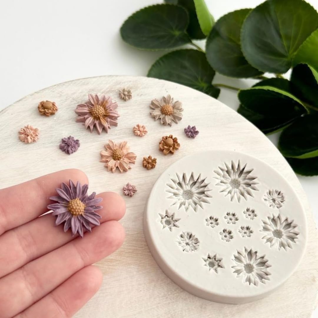 Skytail 13 Cavity Daisy Sunflower Silicone Mold for Fondant, Chocolate, Candy, Cake Decorating - Perfect for Cupcake Toppers, Jelly Desserts, Ice Cubes, Soap, Candle Wax & Resin Jewelry Making - DIY Baking & Craft Essential