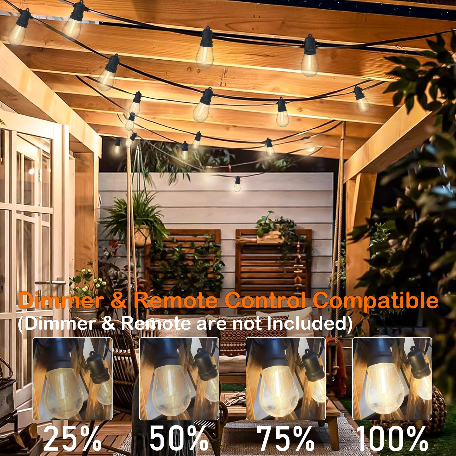 35 LED 100FT Outdoor Patio String Lights - UL Certified Waterproof Hanging Lights with 2 Spare Bulbs, Commercial Grade Black Wire for Backyard, Garden, Wedding & Party Decorations