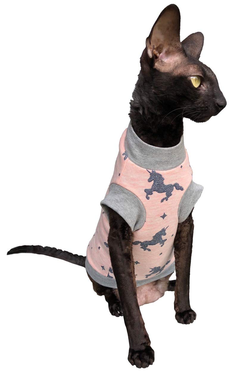 Pink Unicorn Turtleneck Sweater for Sphynx Cats - Soft Hairless Cat Clothes Size Large - Perfect for Winter Warmth & Cute Pet Photoshoots