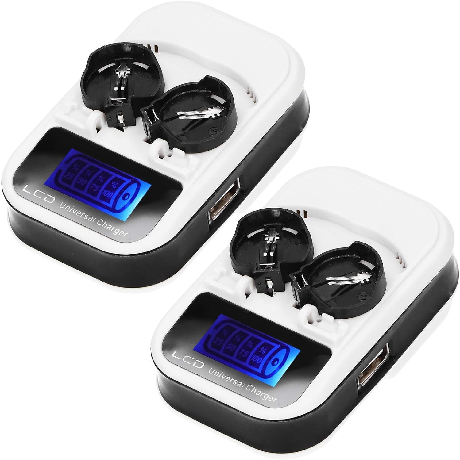 BenjiPower Rechargeable Battery Charger with LCD Screen - Includes 2 Button Batteries for LIR2016 LIR2025 LIR2032 ML2016 ML2025 ML2032 CR2032 Lithium Batteries - Perfect for Watches, Key Fobs, Calculators & Electronic Devices