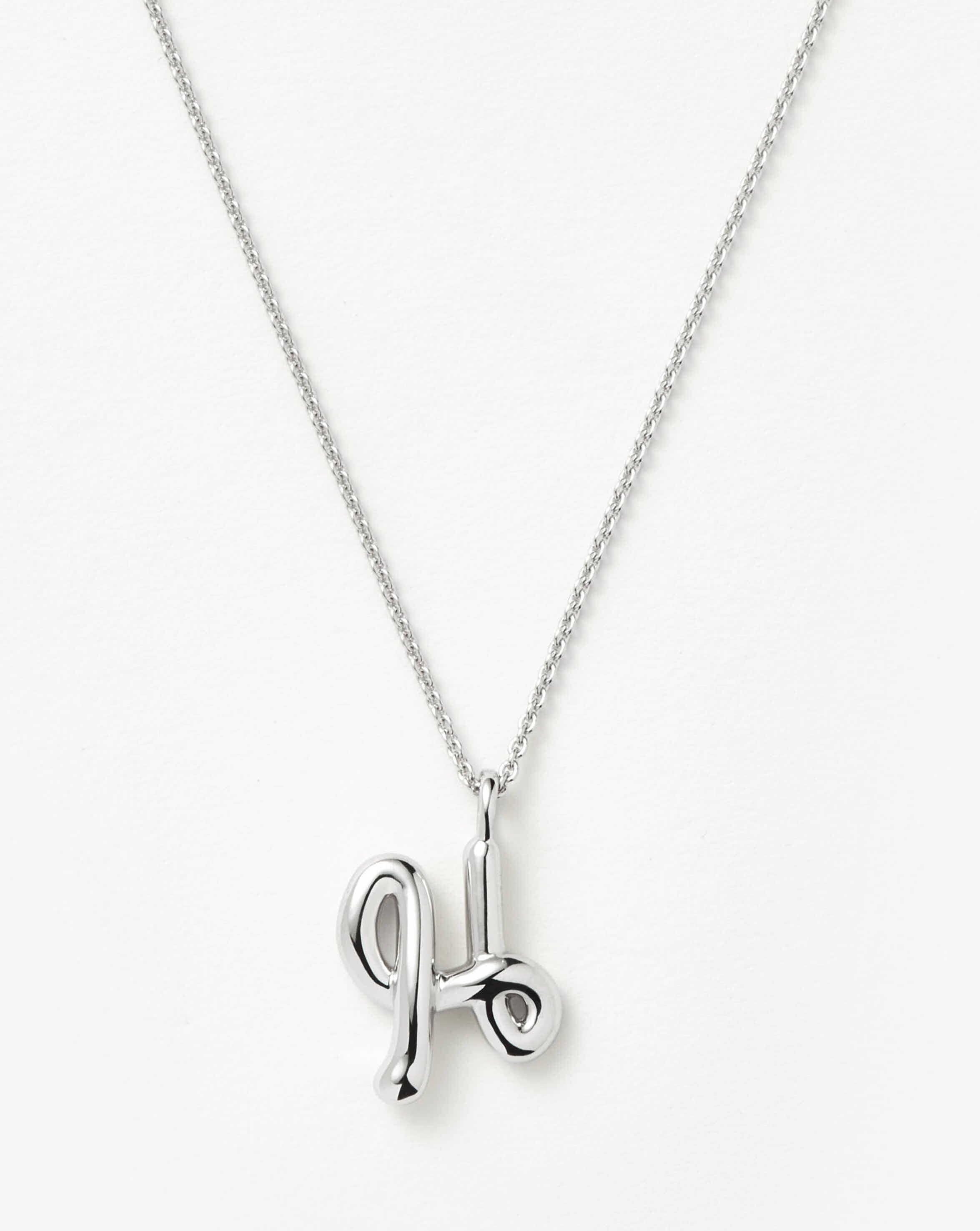 Curly Molten Initial Pendant Necklace - Personalized Sterling Silver Jewelry with Initial H | Gift for Her, Birthday, Anniversary, Valentine's Day