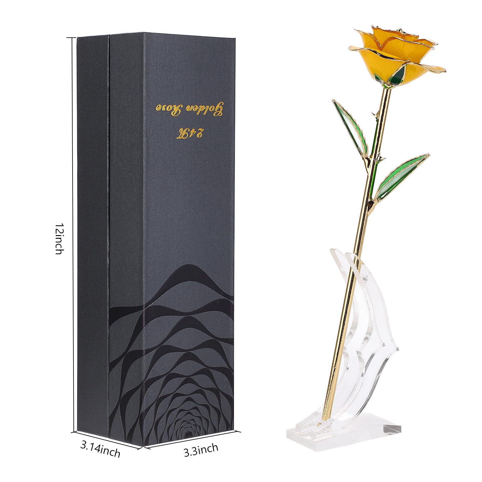 24K Gold Plated Preserved Rose in Yellow - Eternal Flower Gift for Wife, Girlfriend, Friend - Luxury Dipped Real Rose with Display Stand - Perfect for Anniversaries, Valentine's Day & Romantic Occasions