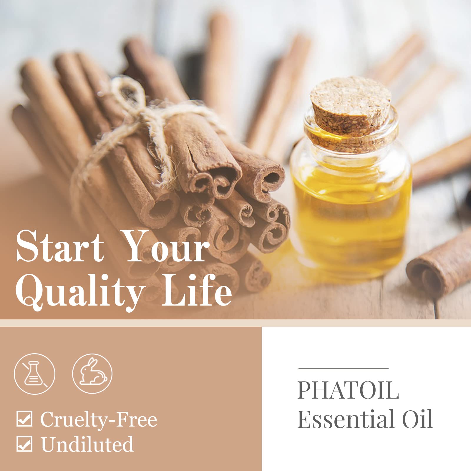 PHATOIL Pure Natural Cinnamon Essential Oil 10ml - Aromatherapy Oil for Diffusers, Humidifiers, Candles & DIY | Relaxing Scent for Home, Spa & Massage Therapy