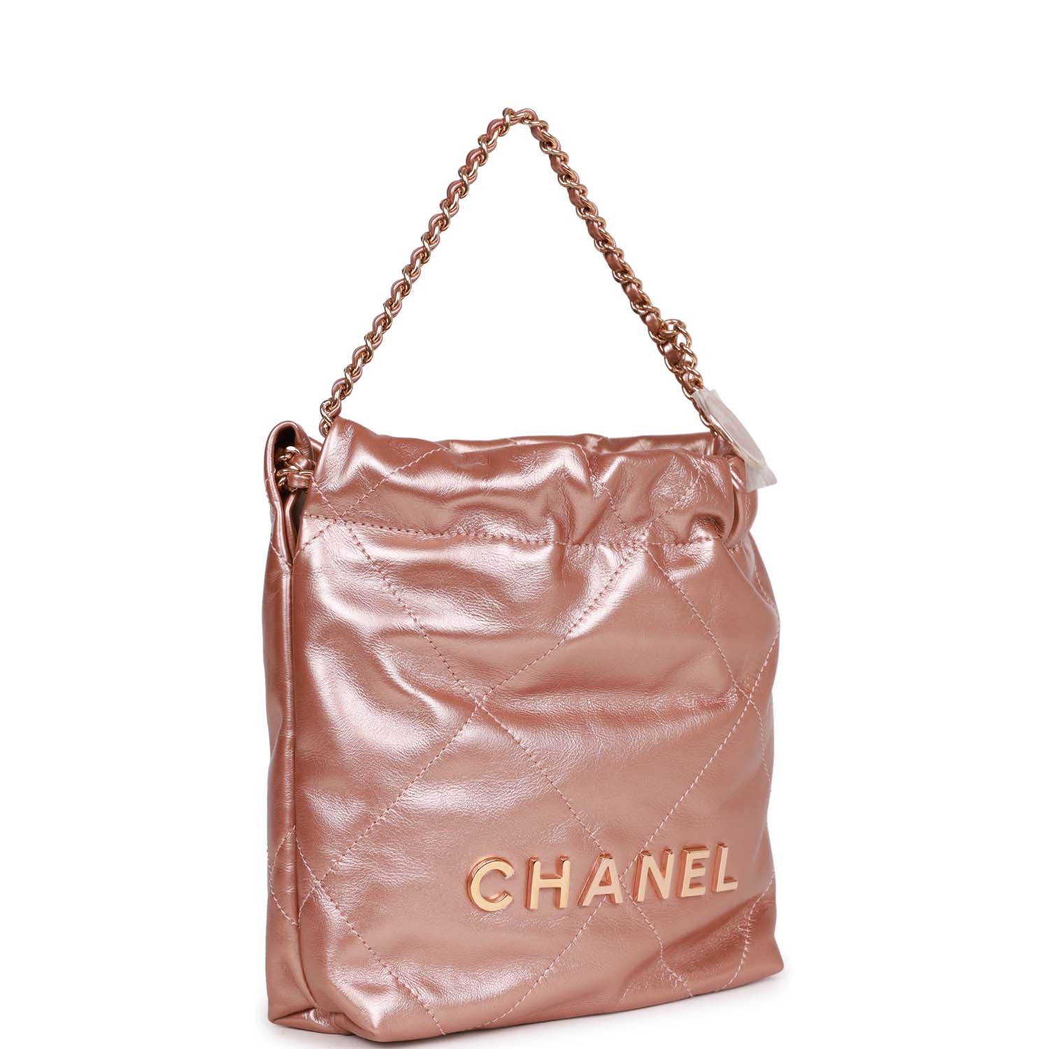 Chanel Mini 22 Bag in Rose Gold Iridescent Calfskin with Rose Gold Hardware - Luxury Crossbody Purse for Women, Perfect for Parties, Dates & Evening Events