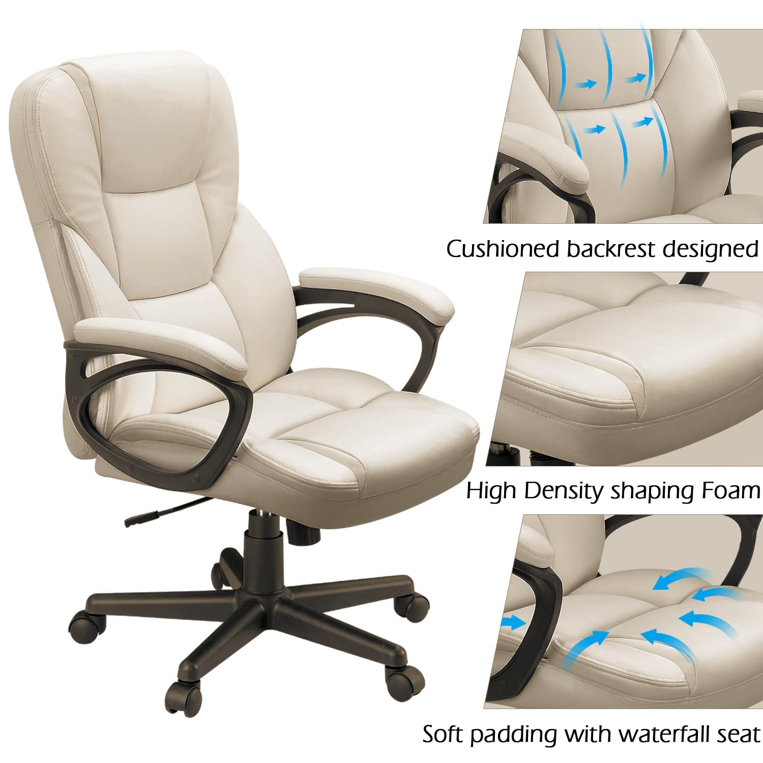 Furmax High Back Executive Office Chair - Adjustable Swivel Desk Chair with Lumbar Support, PU Leather Managerial Computer Chair for Home & Office (Beige) | Perfect for Long Work Hours, Gaming & Conference Rooms
