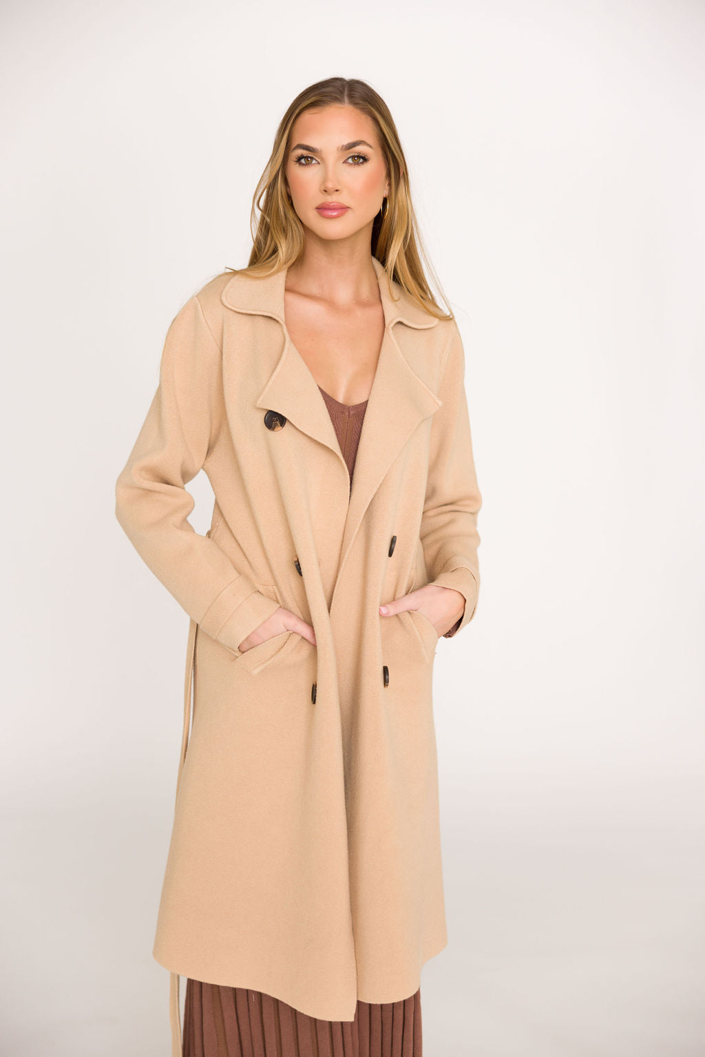 Luxury Cadenza Cashmere Blend Peacoat in Camel - Women's Elegant Winter Coat for Office & Formal Occasions