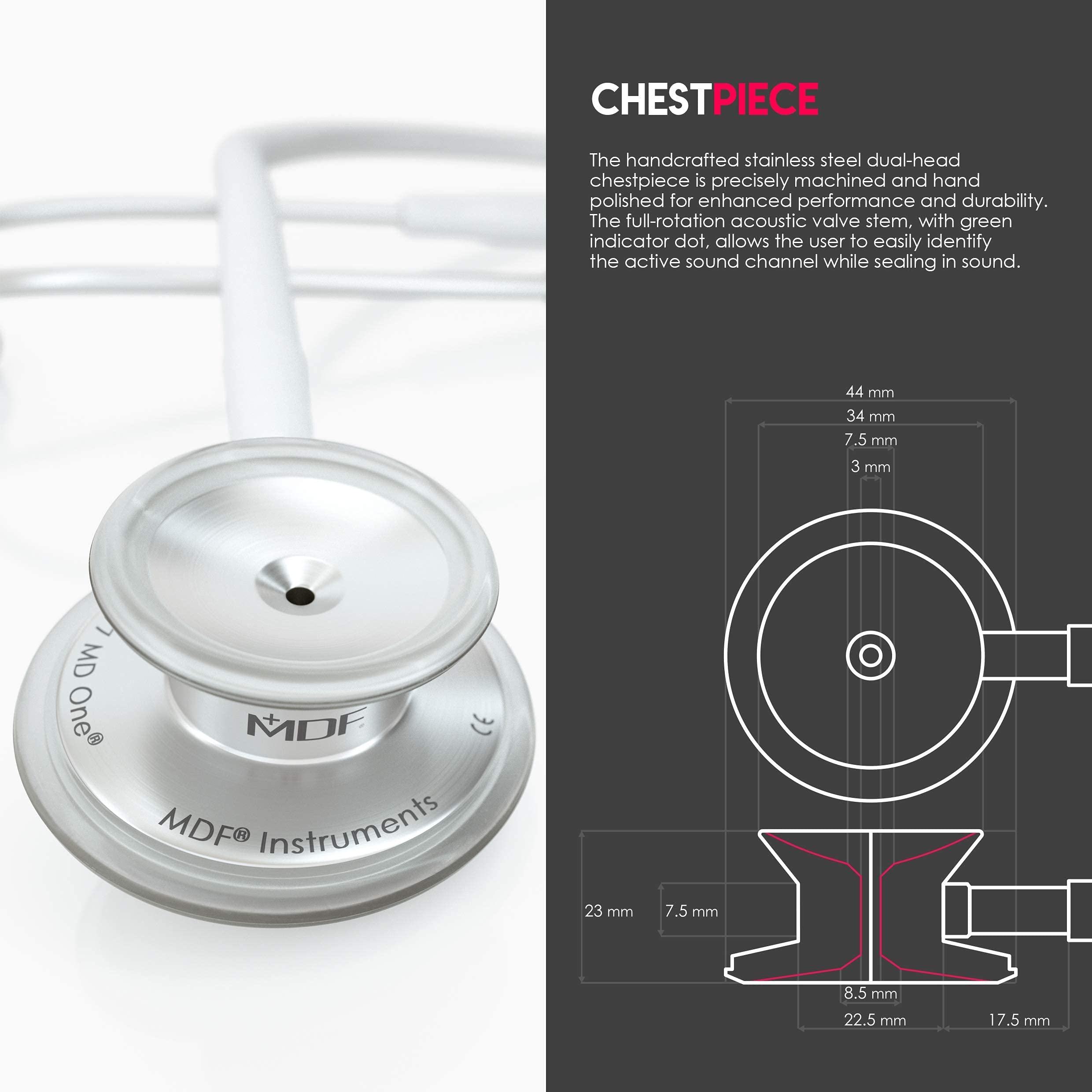 MDF MD One Stainless Steel Stethoscope - White Tube, Silver Chestpiece & Headset (MDF77729) with Hard Travel Case & Mesh Pocket (MDFSCM12) | Ideal for Medical Professionals, Nursing Students & Healthcare Workers
