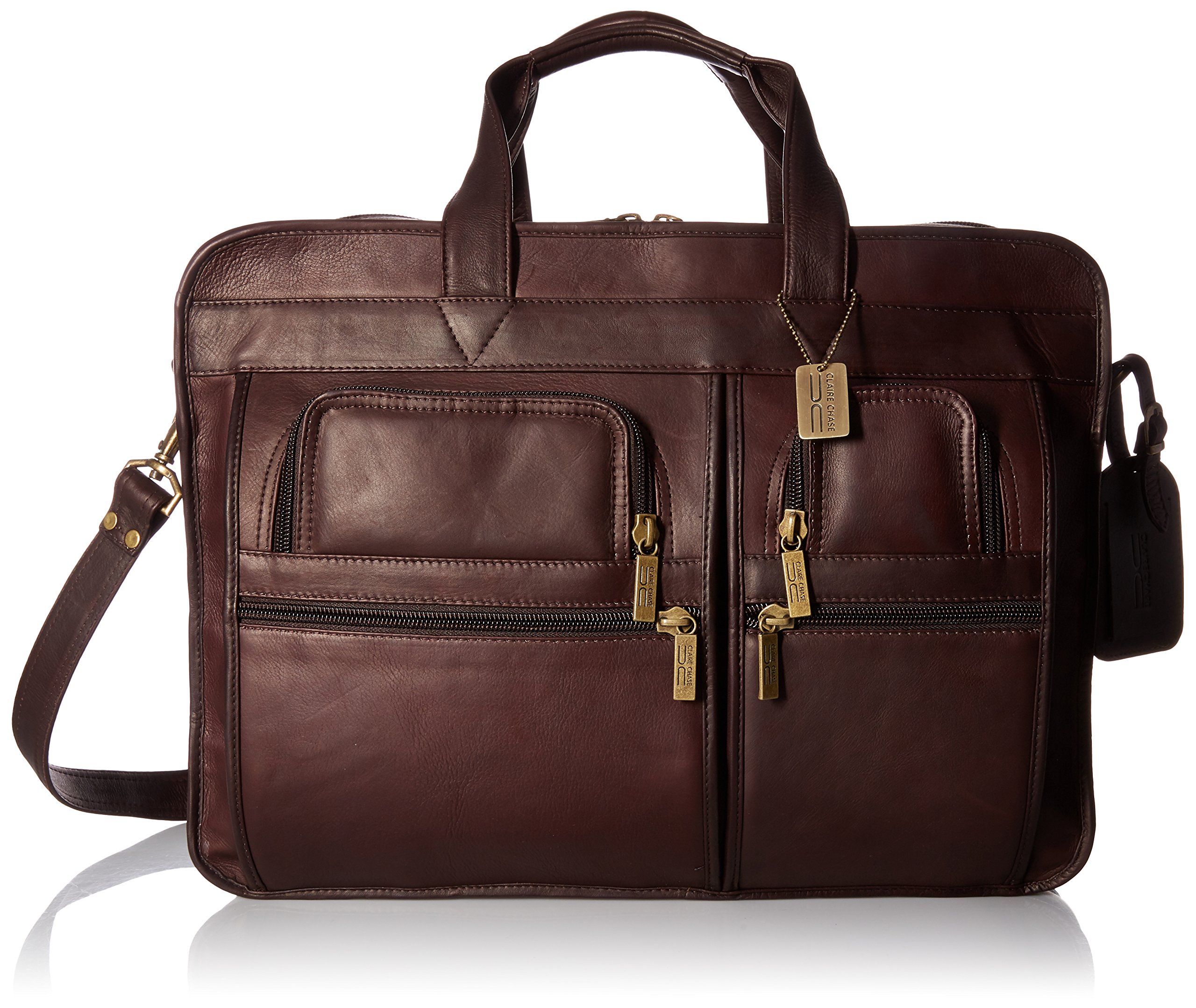 Claire Chase Jumbo Executive Laptop Briefcase for Business Professionals - Stylish Cafe Brown Leather Computer Bag - Perfect for Office, Travel & Business Meetings