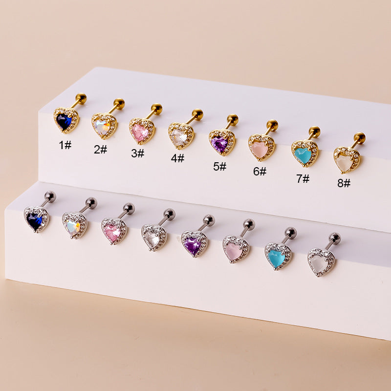 20G Cartilage Crystal Heart Earrings - Opal Heart Stud Earrings for Women | Dainty Jewelry Gift for Valentine's Day, Anniversary & Special Occasions