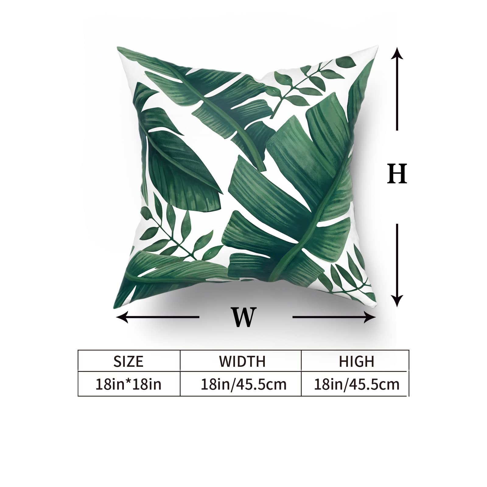 Tropical Palm Leaf Pillow Covers 18x18 Inch - Set of 2 Soft Cotton Square Cushion Covers with Hawaiian Plant Print for Home Decor, Couch, Sofa, Patio & Bedroom - Perfect for Summer, Beach & Boho Style Living Spaces