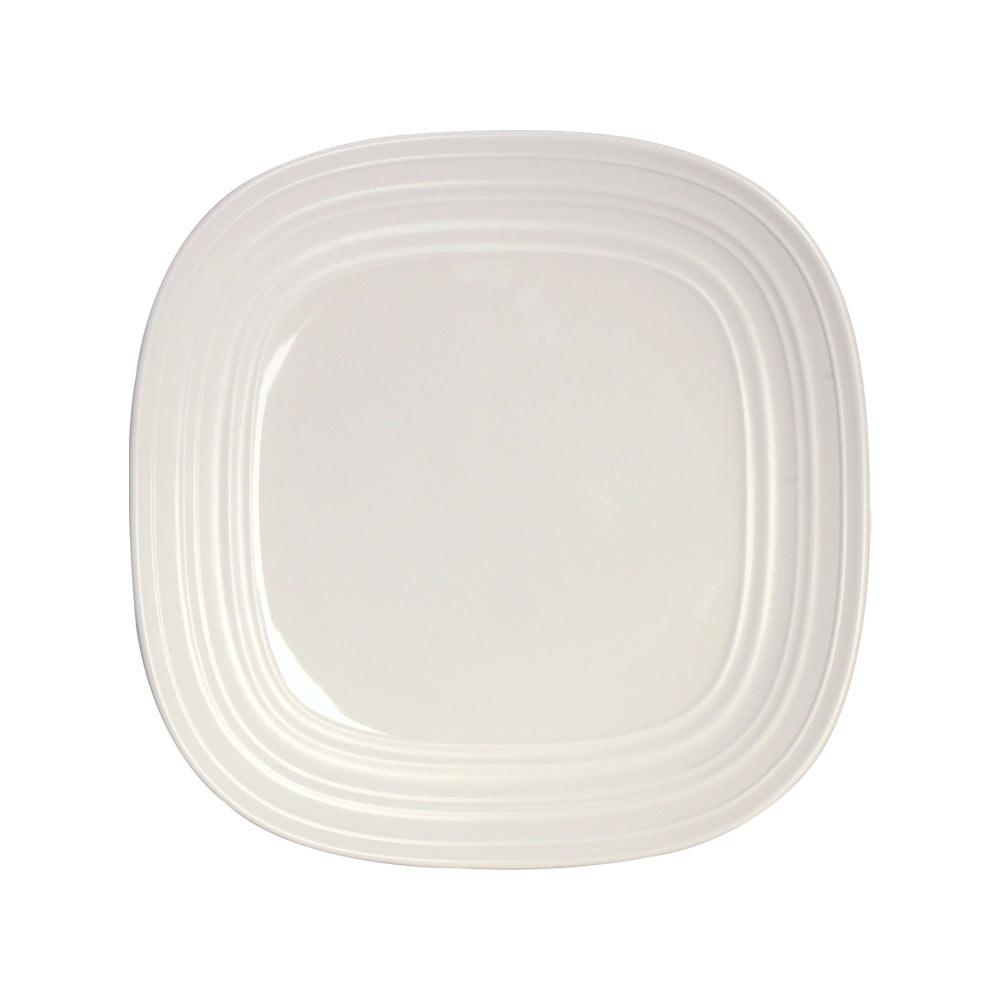 Swirl White Square 4-Piece Dinner Plate Set - Elegant Square Plates for Modern Dining, Wedding Registry & Home Decor