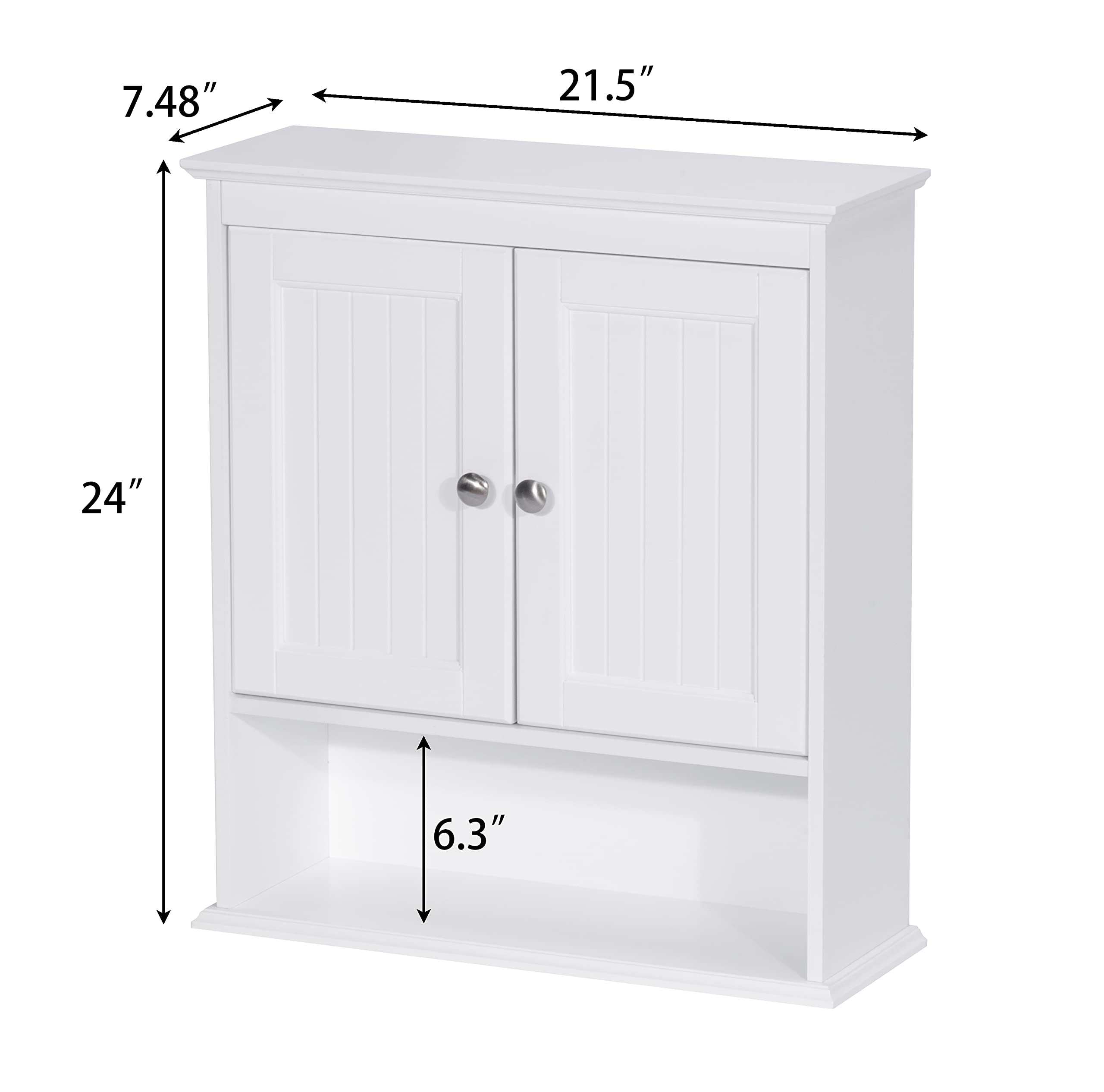White Wooden Wall Mounted Bathroom Cabinet with Doors and Shelves - Over The Toilet Storage Organizer for Towels, Toiletries & Bathroom Essentials | Space-Saving Bathroom Decor