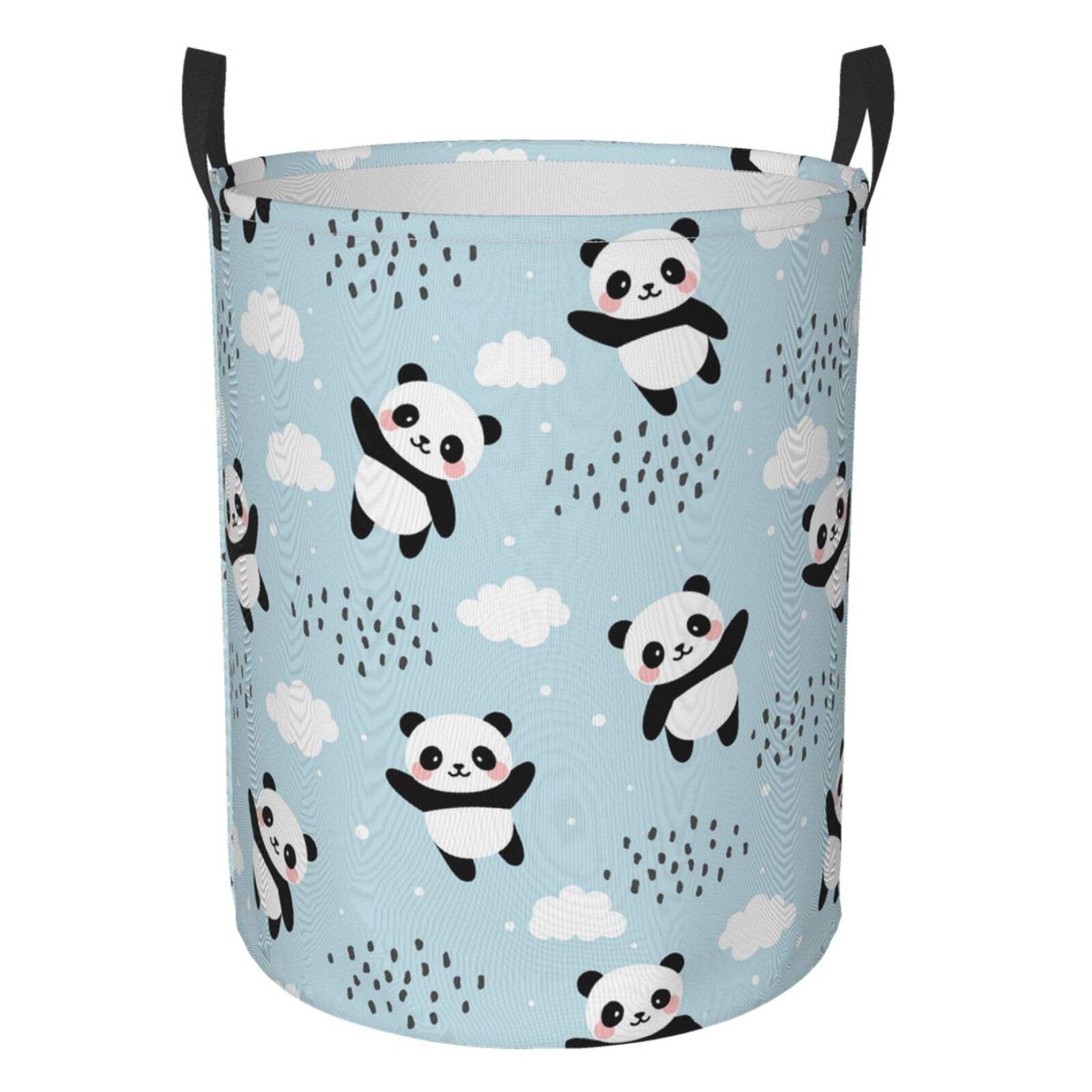 FeHuew Collapsible Laundry Basket with Handle - Waterproof Fabric Storage Hamper for Clothes, Toys & Bathroom Organization - Panda Cloud Design Kids Room Decor (Perfect for Nursery, Dorm & Laundry Room)