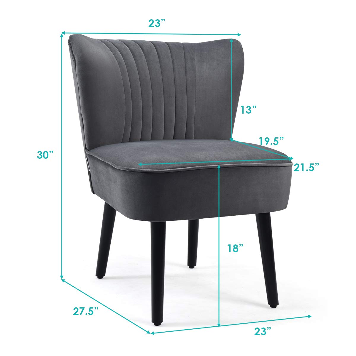 Giantex Velvet Accent Chair Set of 2 - Modern Mid-Century Upholstered Living Room Chairs with Curved Backrest & Padded Seat - Comfy Armless Wingback Slipper Chairs for Bedroom, Lounge & Office Decor