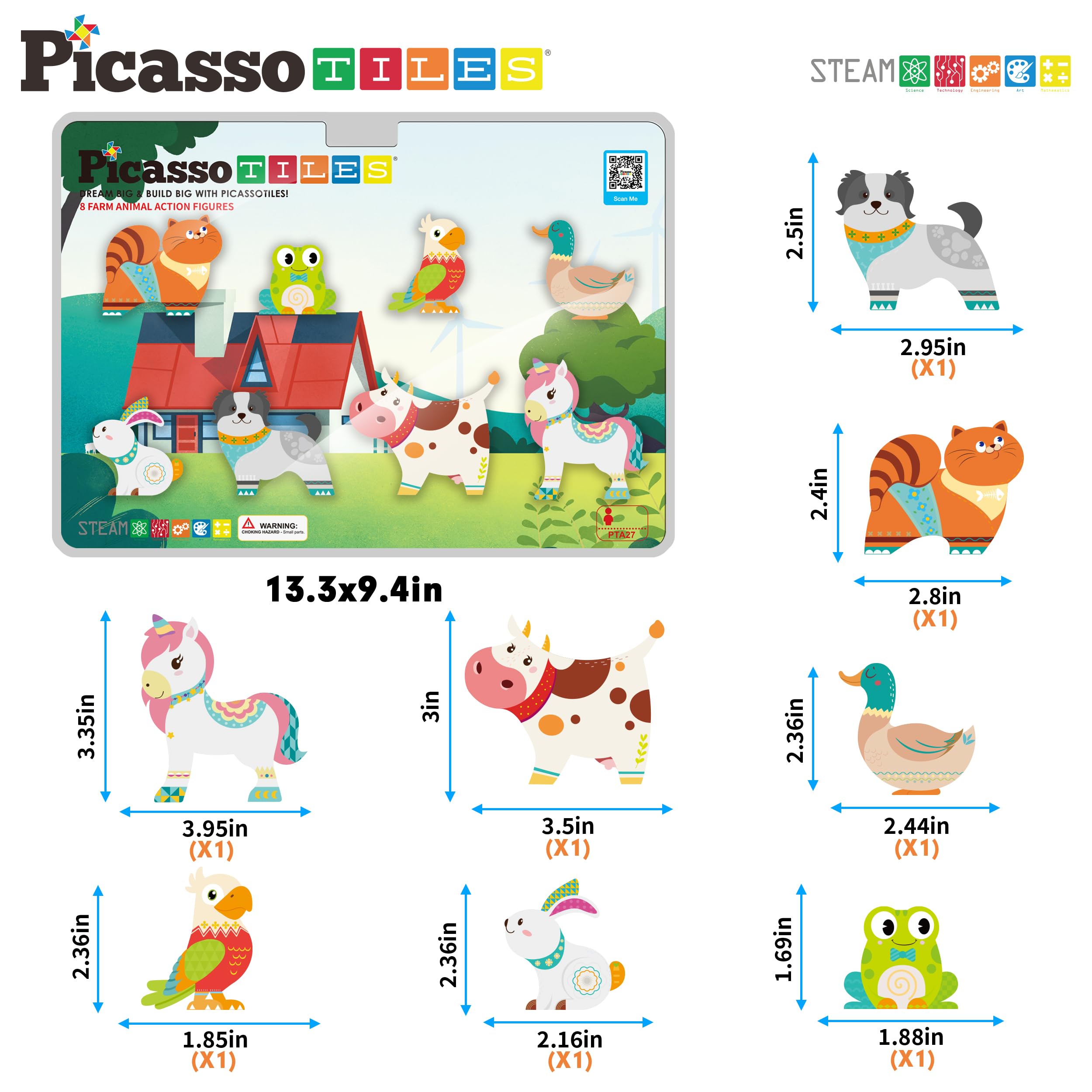 PicassoTiles Magnetic Farm Animal Blocks - STEM Toy for Kids Ages 3+ | Pretend Play & Learning