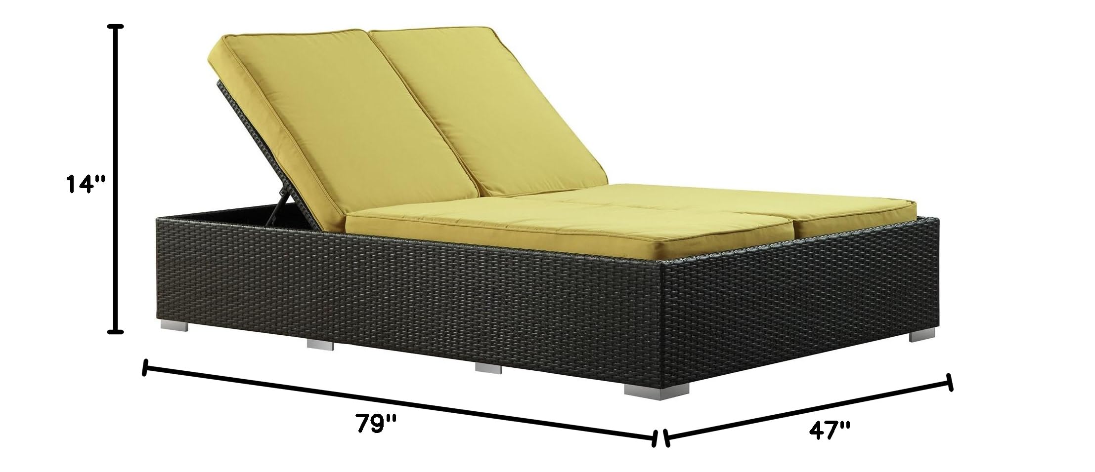 Modway Evince 2-Seater Outdoor Wicker Chaise Lounge Recliner - Espresso Brown Rattan Patio Furniture with Peridot Green Cushions - Perfect for Poolside, Garden & Backyard Relaxation