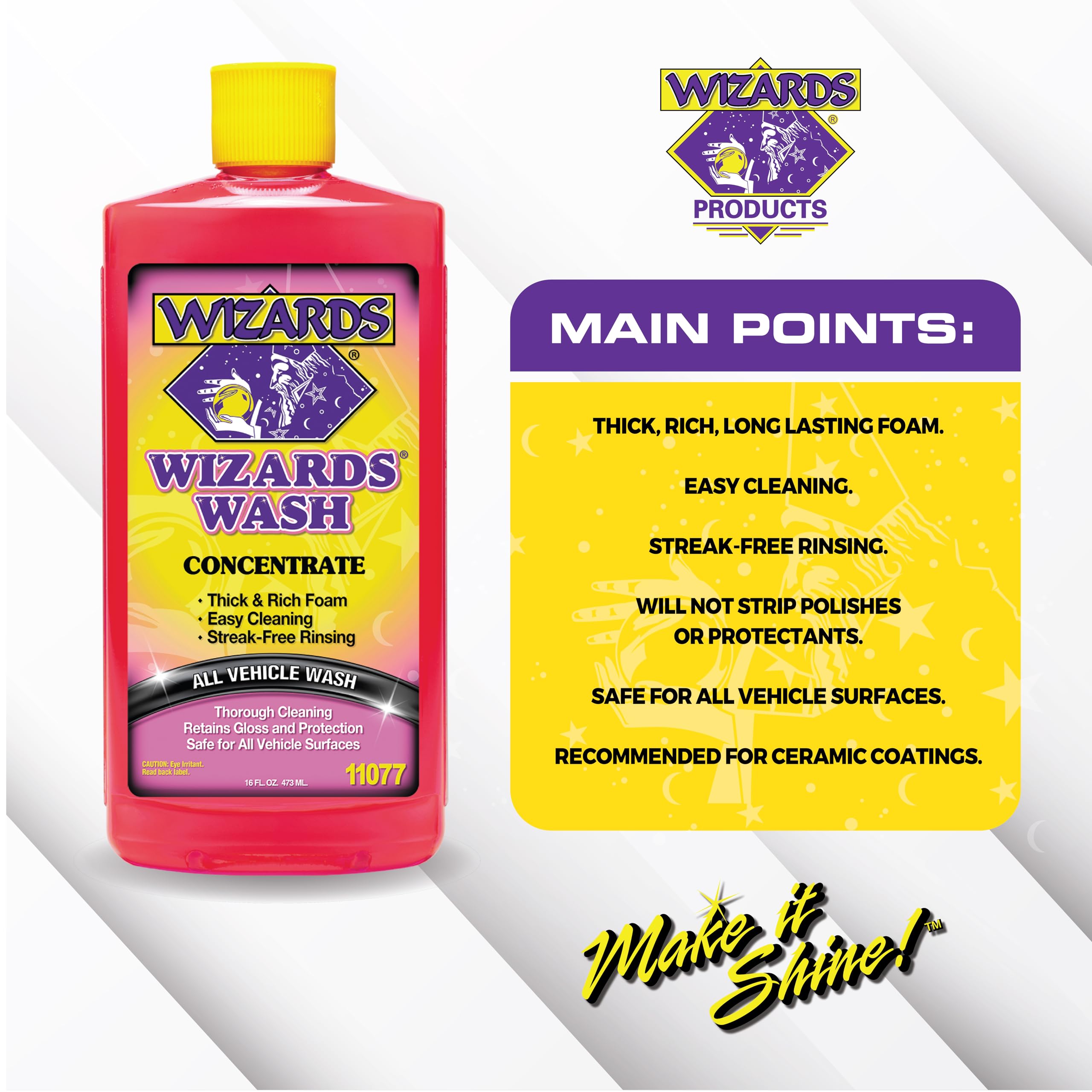 Wizards Car Wash - Super Concentrated No Salt Biodegradable Car Wash Soap (16 oz) - Thick Foam Formula for Cars, Trucks & Marine Vehicles - Perfect for Foam Cannon & Hand Washing at Home or Professional Detailing