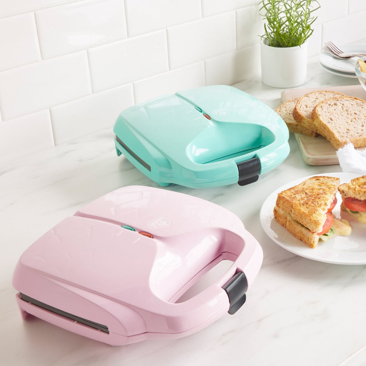 GreenLife Non-Stick Sandwich Maker - Pink | Perfect for Breakfast, Lunch & Quick Snacks at Home or Office