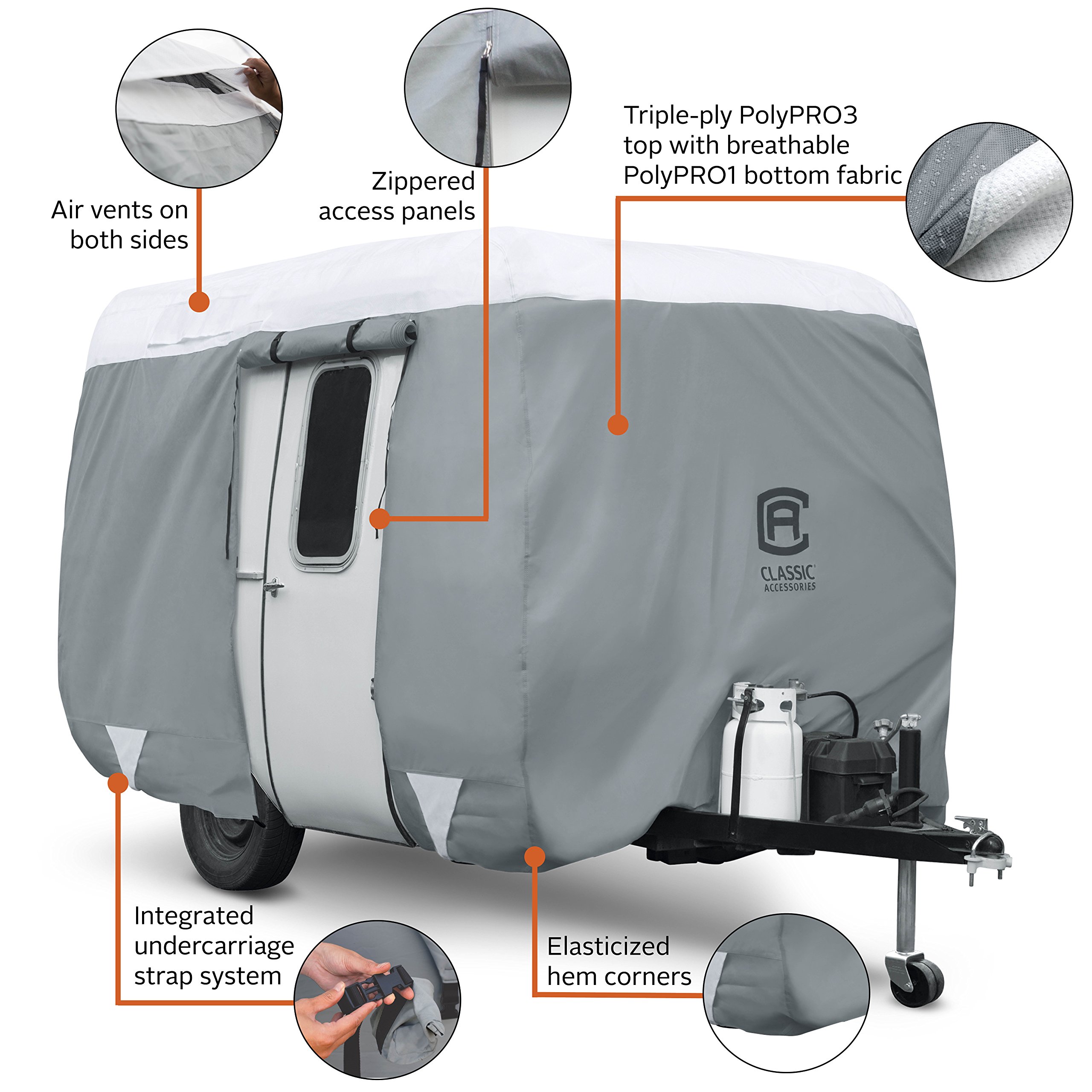Classic Accessories Over Drive PolyPRO 3 Molded Fiberglass RV Cover - Waterproof Travel Trailer & Camper Cover for All-Weather Protection | Perfect for Outdoor Storage, Winter Use & Long-Term Vehicle Shelter