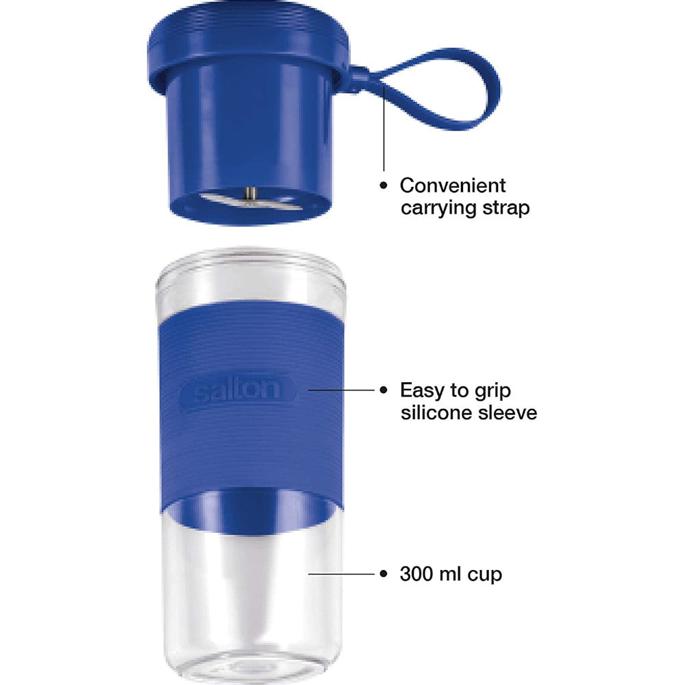 SALTON BL2045RD Portable Personal Blender - 350W Powerful Smoothie Maker for Shakes, Juices & Protein Drinks - Compact Travel Blender for Home, Office & Gym - BPA-Free Tritan Cup - Easy Clean - Blue