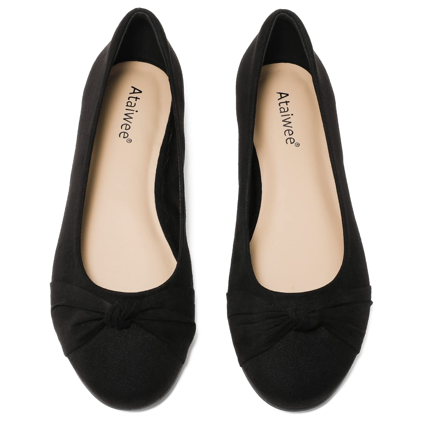 Ataiwee Women's Wide Width Ballet Flats - Comfortable Round Toe Classic Black Slip On Shoes for Work, Travel & Casual Wear