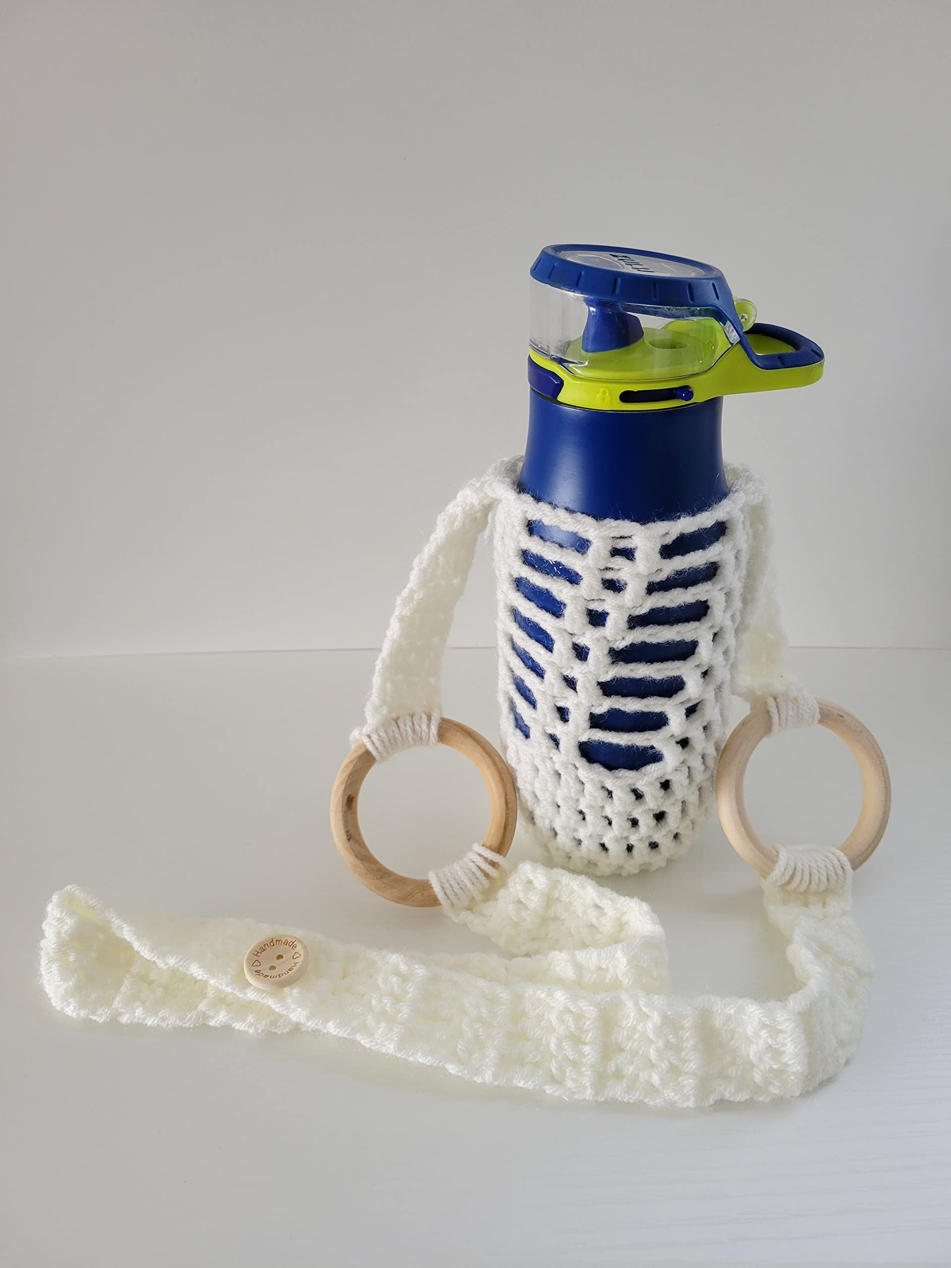 Adjustable Crossbody Water Bottle Holder with Phone Pocket - Handmade Crochet Bottle Carrier for Hiking, Gym & Travel (Blue) - Perfect for Outdoor Activities, Workouts and Daily Commute