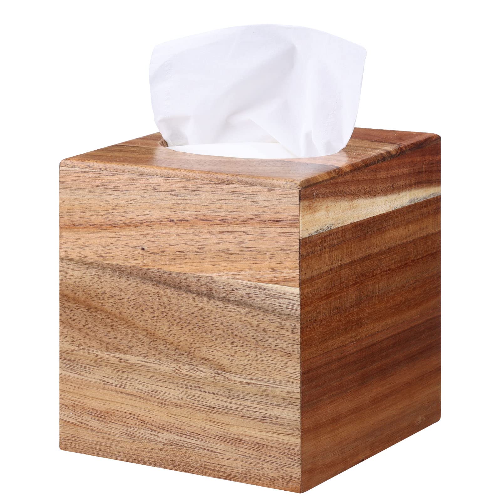 Reviaras Acacia Wood Tissue Box Cover with Slide-Out Bottom - Elegant Square Tissue Holder for Bathroom, Bedroom, Office & Dining Table | Perfect Home Decor & Gift Idea