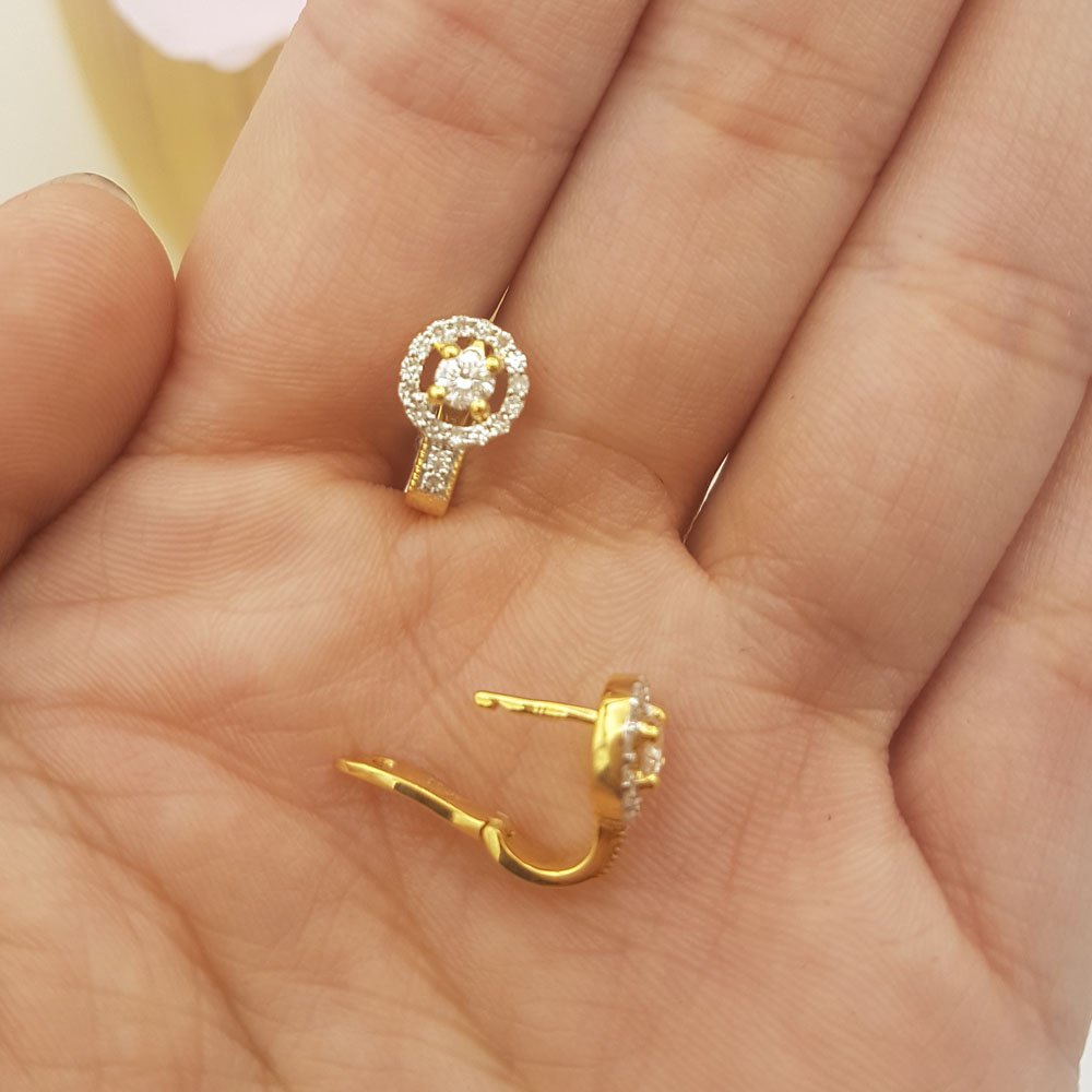 14K Solid Gold Round White Diamond Halo Hoop Earrings for Women | 0.50 Cttw Dazzlingrock Collection | Perfect for Weddings, Parties & Everyday Elegance
