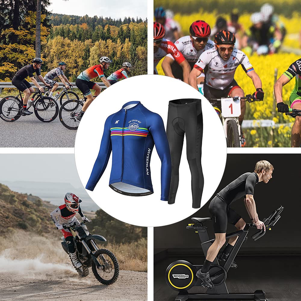 **Mysenlan Men's Cycling Jersey Set – Long Sleeve Bike Shirt & 3D Padded Bicycle Tights – Breathable & Comfortable for Road & Mountain Biking**