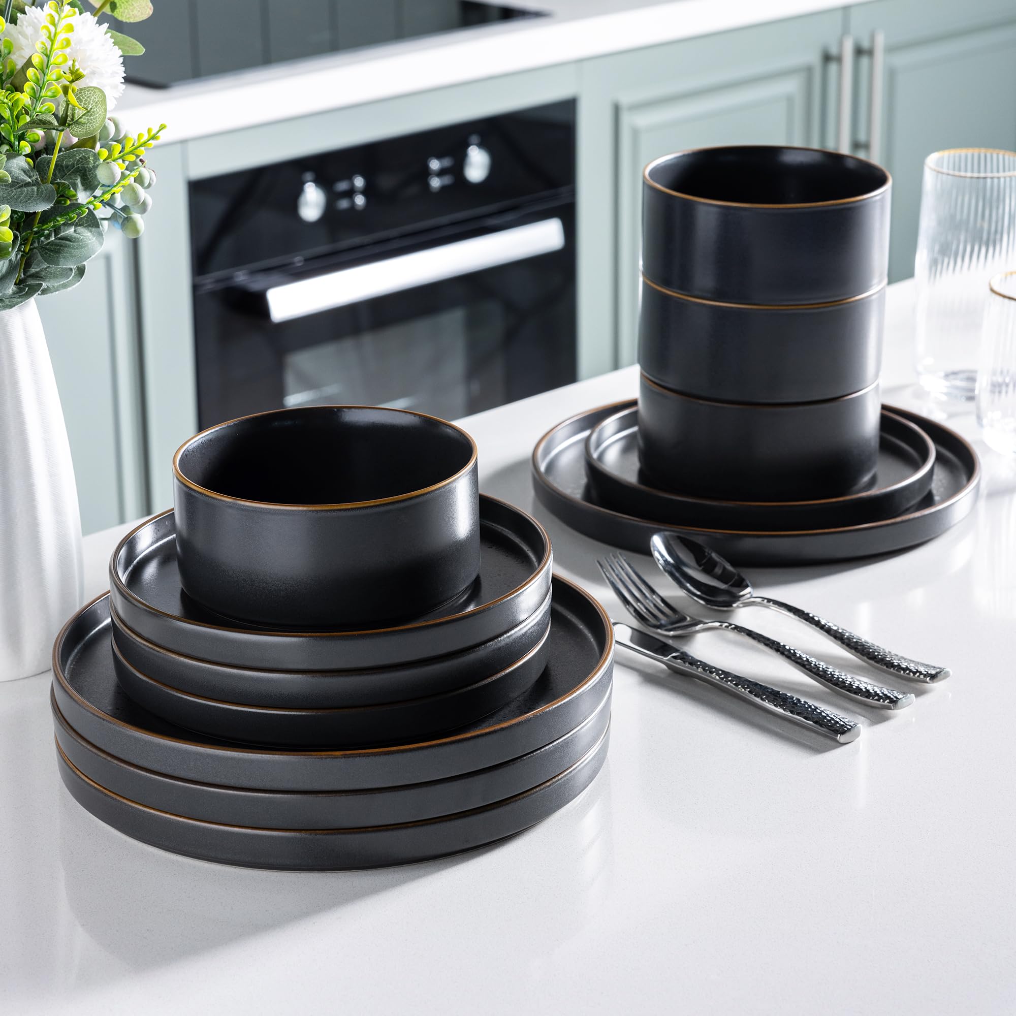 LERATIO 4-Piece Matte Ceramic Dinnerware Set - Oven, Dishwasher & Microwave Safe for Daily Use