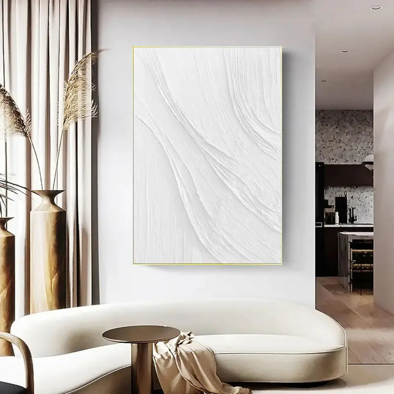 White Minimalist Textured Painting Canvas #MM041 - Premium Wall Art for Modern Home & Office Decor
