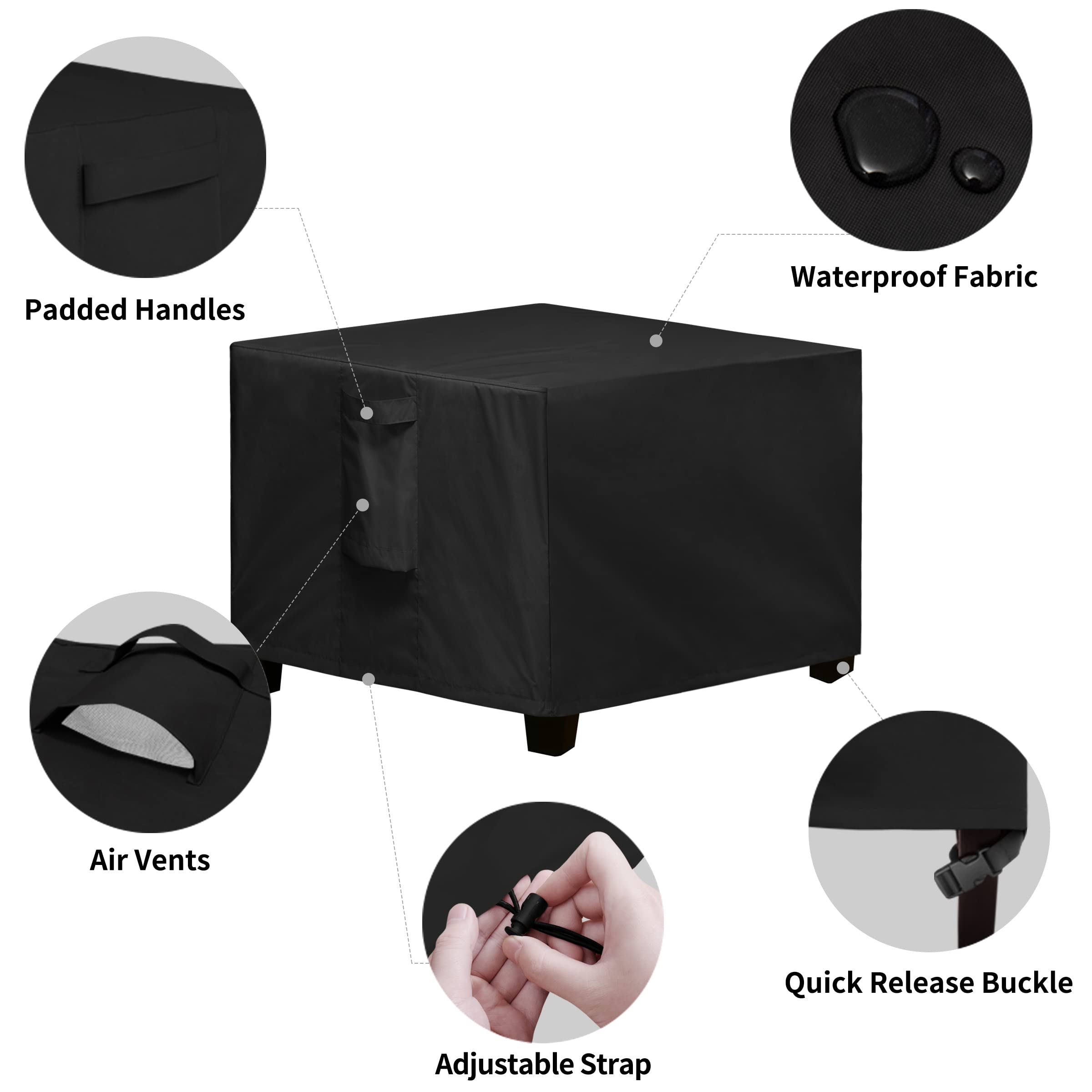 Waterproof Square Patio Ottoman Cover 25x25x17 Inch - Fade Resistant Outdoor Furniture Protector with Sealed Seams for Side Table, Deck & Garden Use - Durable Black Weatherproof Cushion Cover