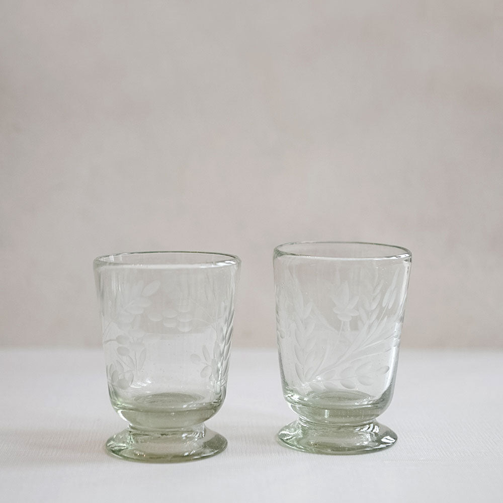 Hand-Etched Floral Glassware Set - Elegant Footed Wine Glasses & Goblets for Wedding, Party & Home Decor