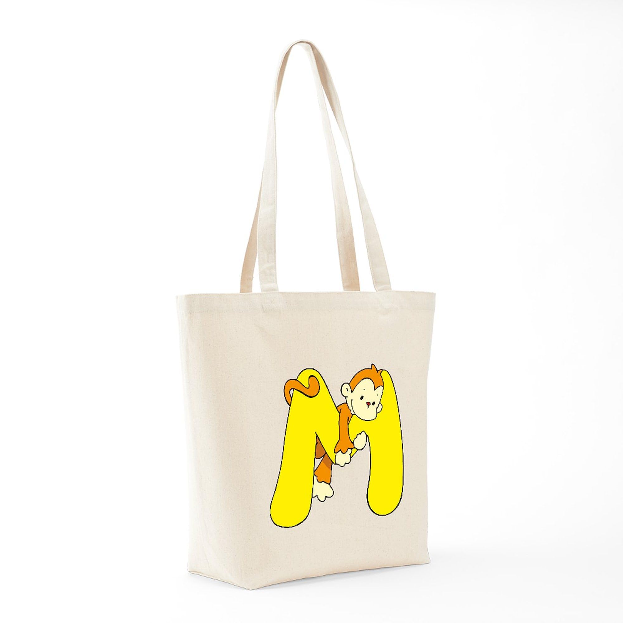 Zoo Alphabet M Monkey Tote Bag - Eco-Friendly Natural Canvas Reusable Shopping Bag for Groceries, Beach & Everyday Use
