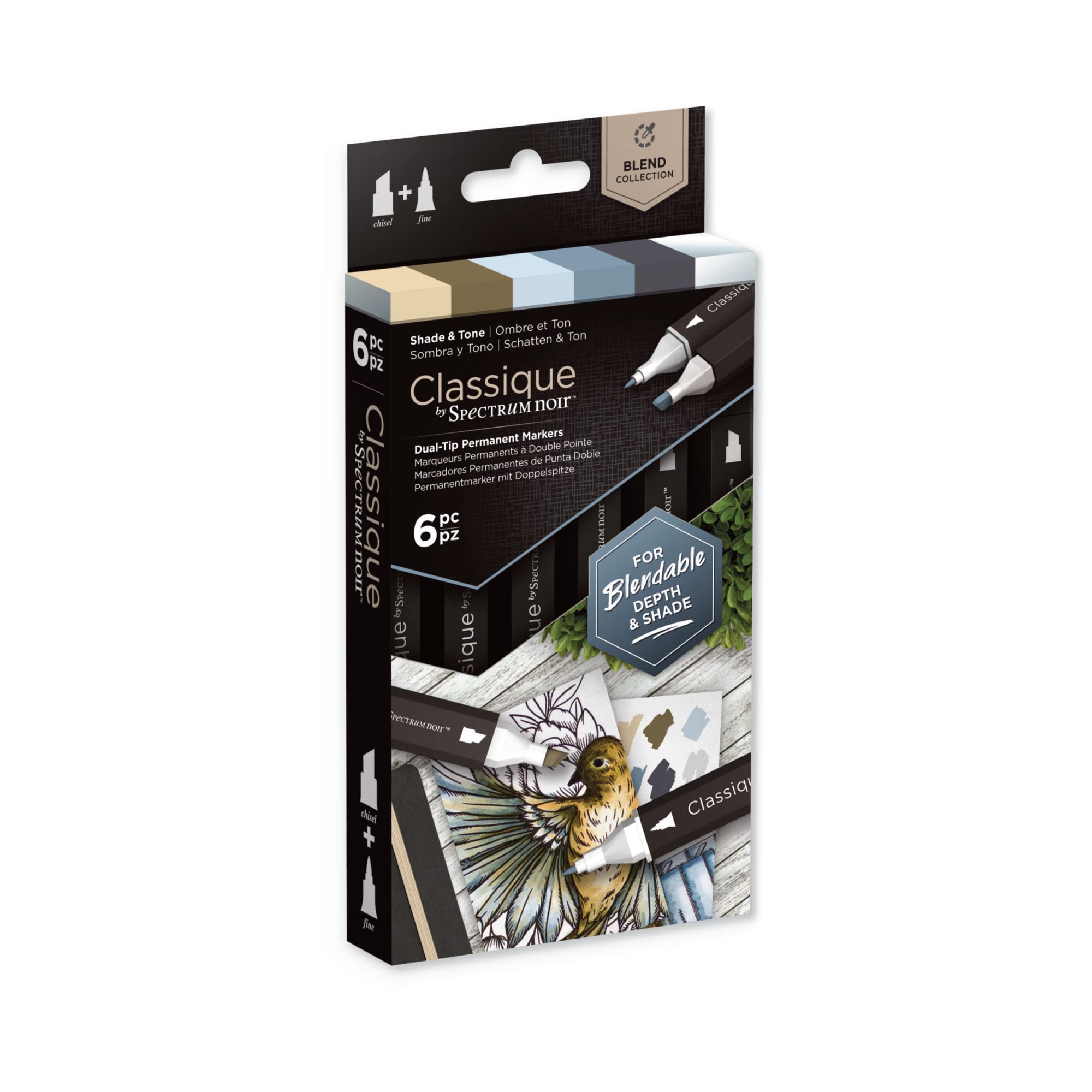 Spectrum Noir Classique Alcohol Marker Set - 6 Dual Nip Pens for Blending, Shading & Toning - Perfect for Adult Coloring Books, Illustration & Hand Lettering