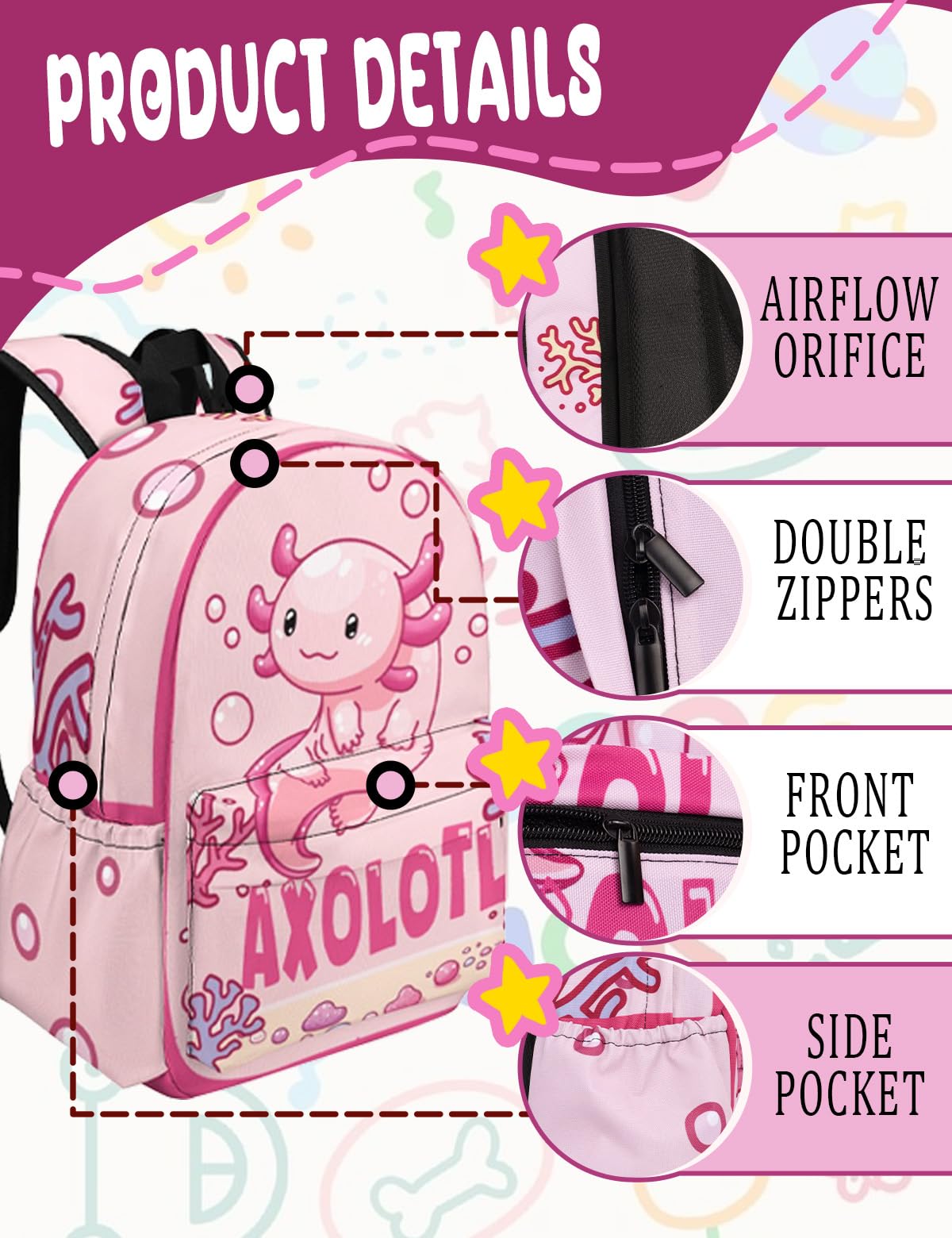 Axolotl Toddler Backpack 16.5