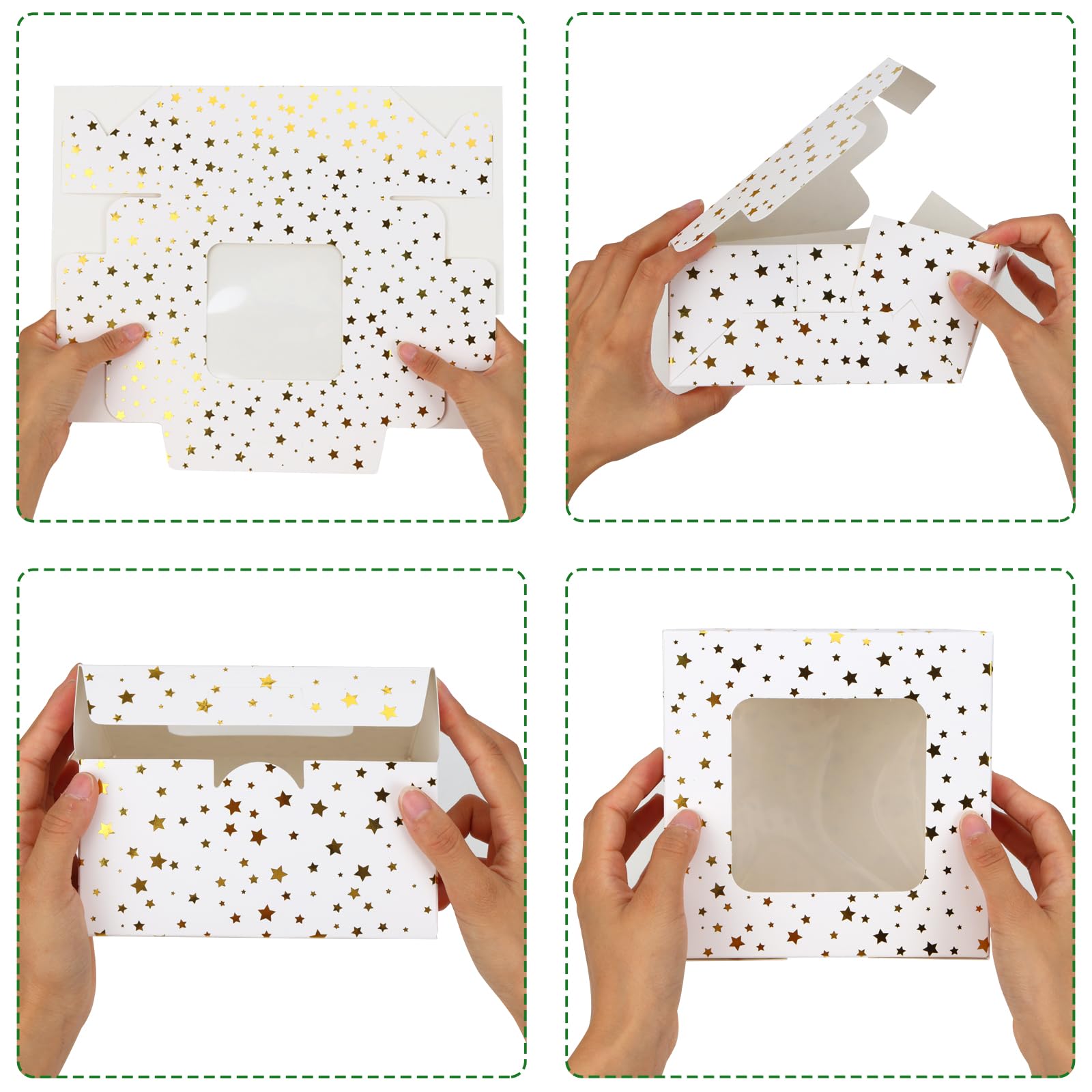 Moretoes 30pcs 6x6x3in Christmas Cookie Boxes with Window & Gold Foil Star - White Bakery Gift Boxes for Holiday Treats, Cupcakes, Donuts, Candy & Pastry Packaging - Perfect for Xmas Gifts, Dessert Parties & Cookie Exchanges
