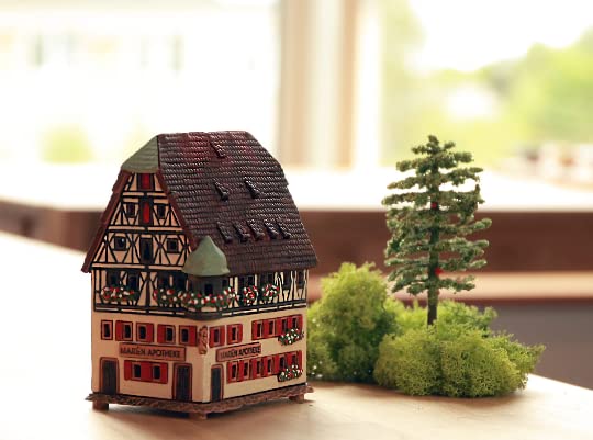 Handmade Ceramic Miniature House Tea Light Candle Holder - Replica of Historic Marienapotheke in Rothenburg Germany - Unique Home Decor Gift for Christmas, Wedding, Table Centerpiece & Cozy Ambiance