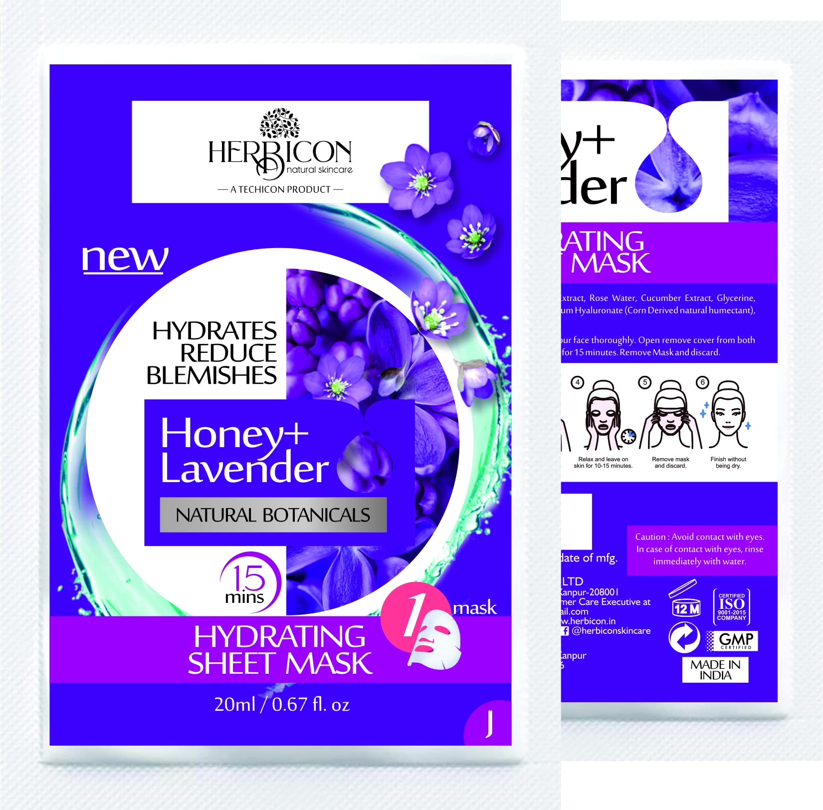 Herbicon Honey & Lavender Face Sheet Mask - Lightweight, Soothing & Brightening Skincare - 20g (4-Pack) | Perfect for Relaxing Spa Nights & Glowing Skin Care Routine