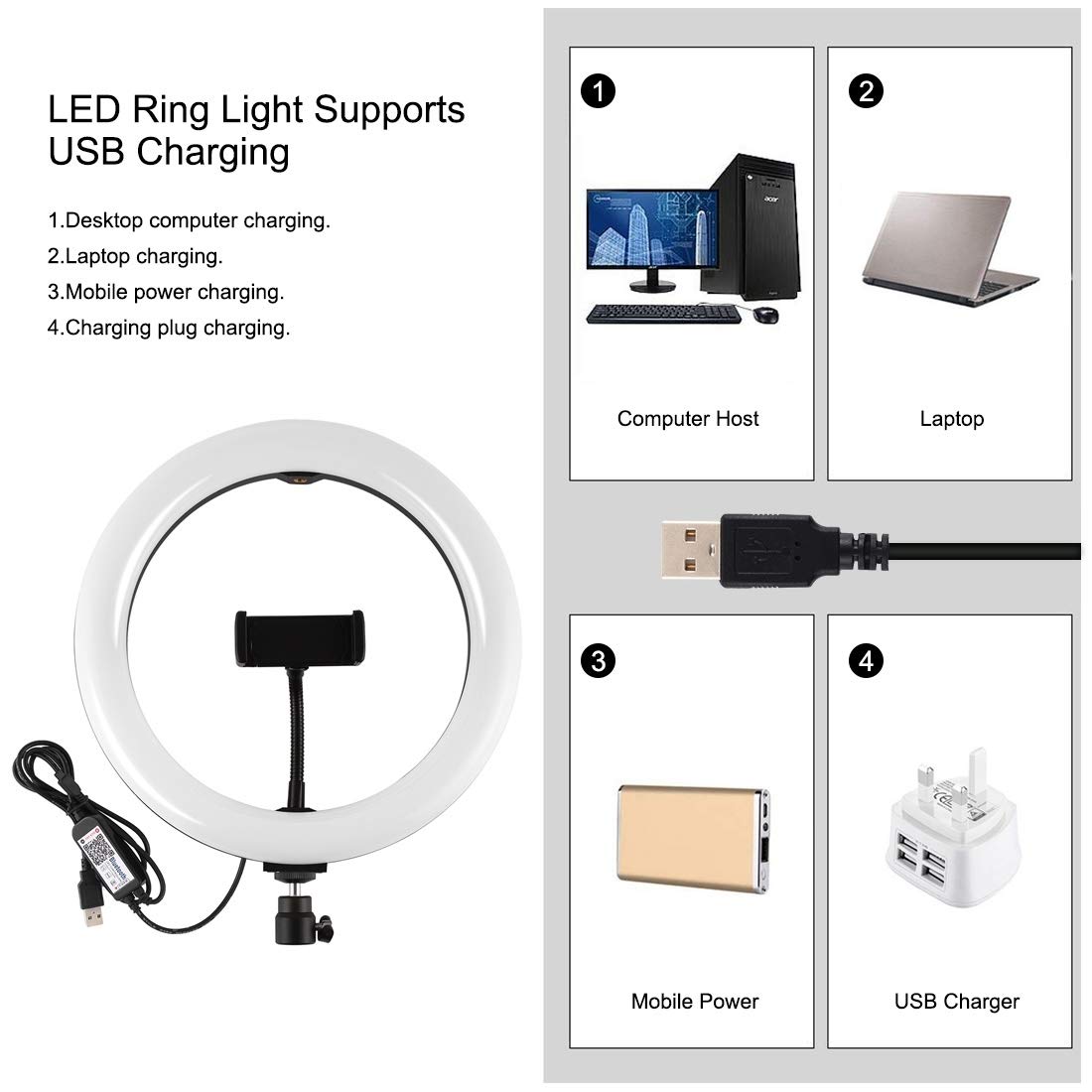 Professional 10-inch 26cm RGBW LED Ring Light with Tripod Stand & Dual Phone Holder - USB Powered Makeup Selfie Light for YouTube, TikTok, Vlogging, Live Streaming & Photography - Perfect for Beauty Tutorials, Video Calls, and Content Creation
