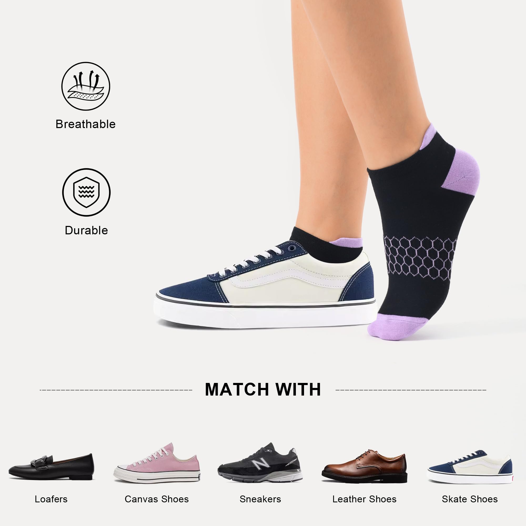 Honeysea Women's Breathable Ankle Socks - 6 Pairs Arch Support for Running & Yoga
