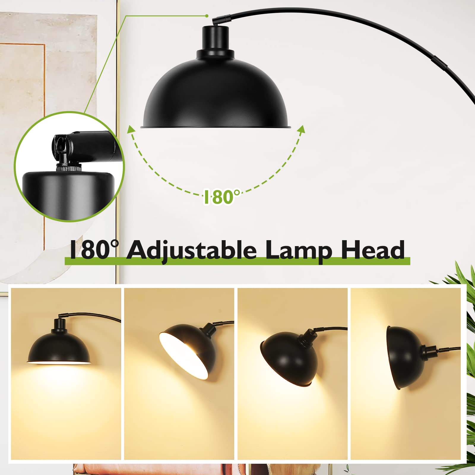 Modern Black Arc Floor Lamp with Remote Control - Stepless Dimmable Standing Lamp with Hanging Dome Shade for Living Room & Bedroom - Over Couch Arched Reading Light (Bulb Included) | Perfect for Cozy Reading Nooks, Sofa Lighting & Bedside Illumination